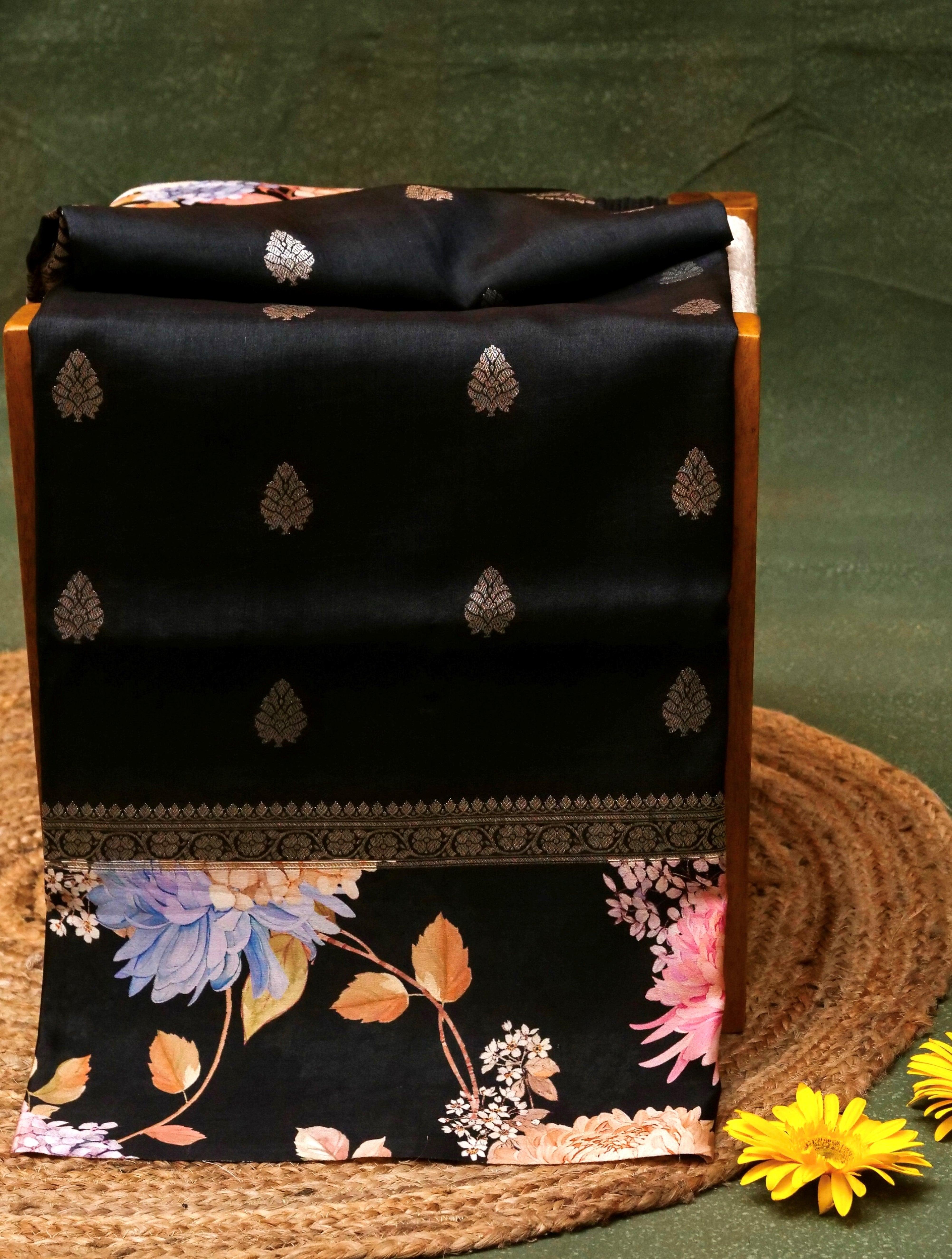 Designer Black Tussar Silk Saree