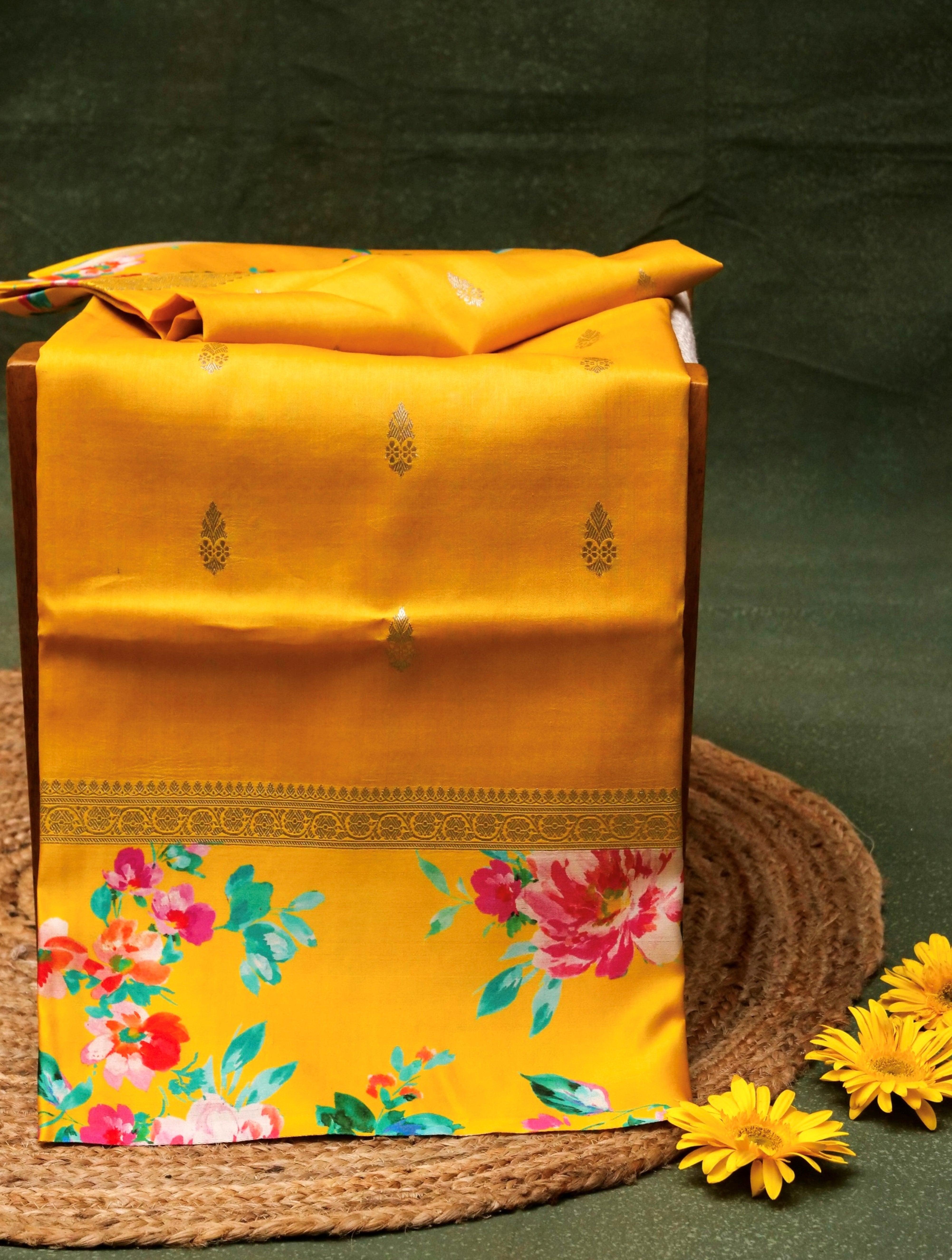 Designer Yellow Tussar Silk Saree