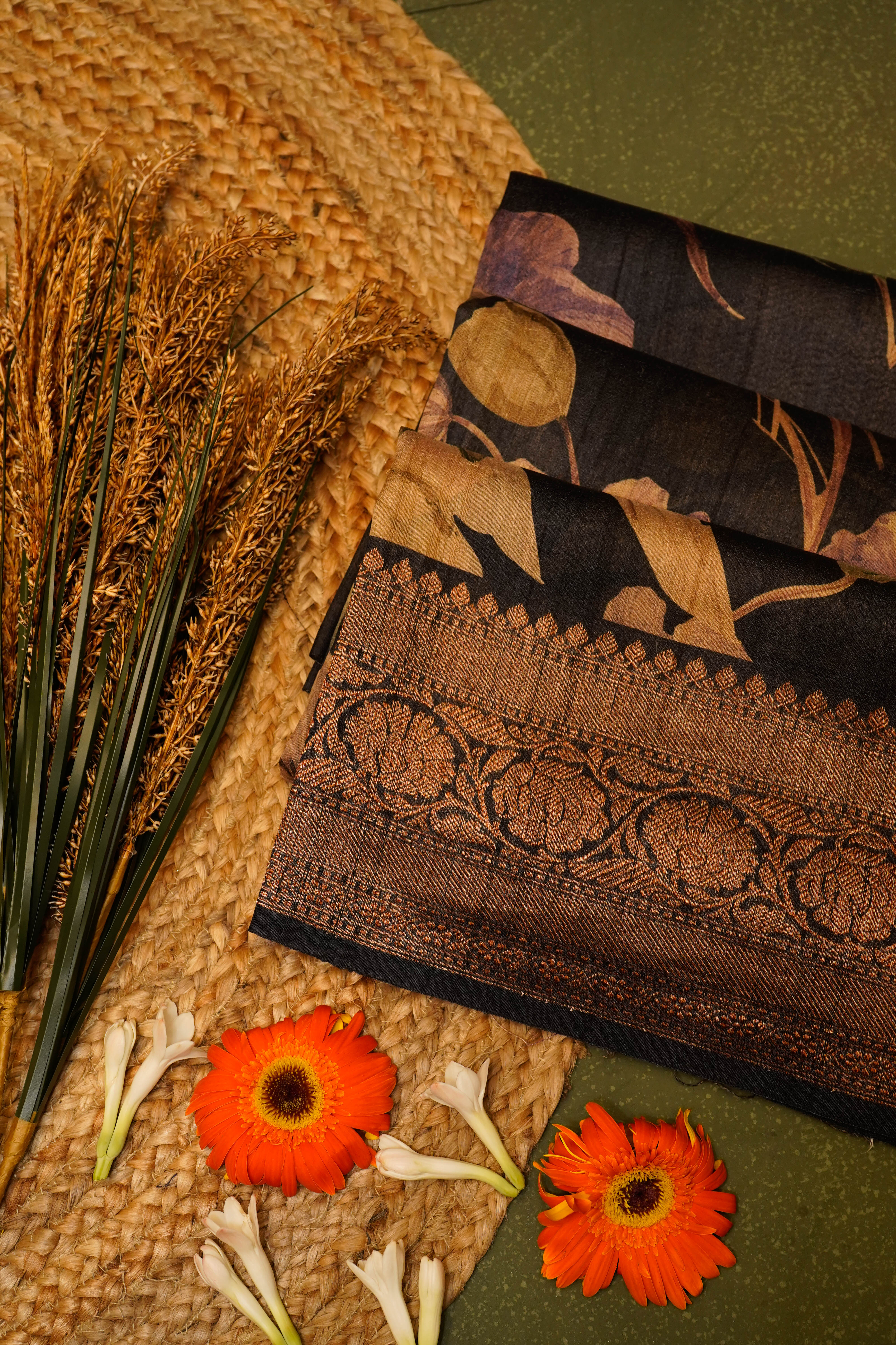 Designer Black Tussar Silk Saree