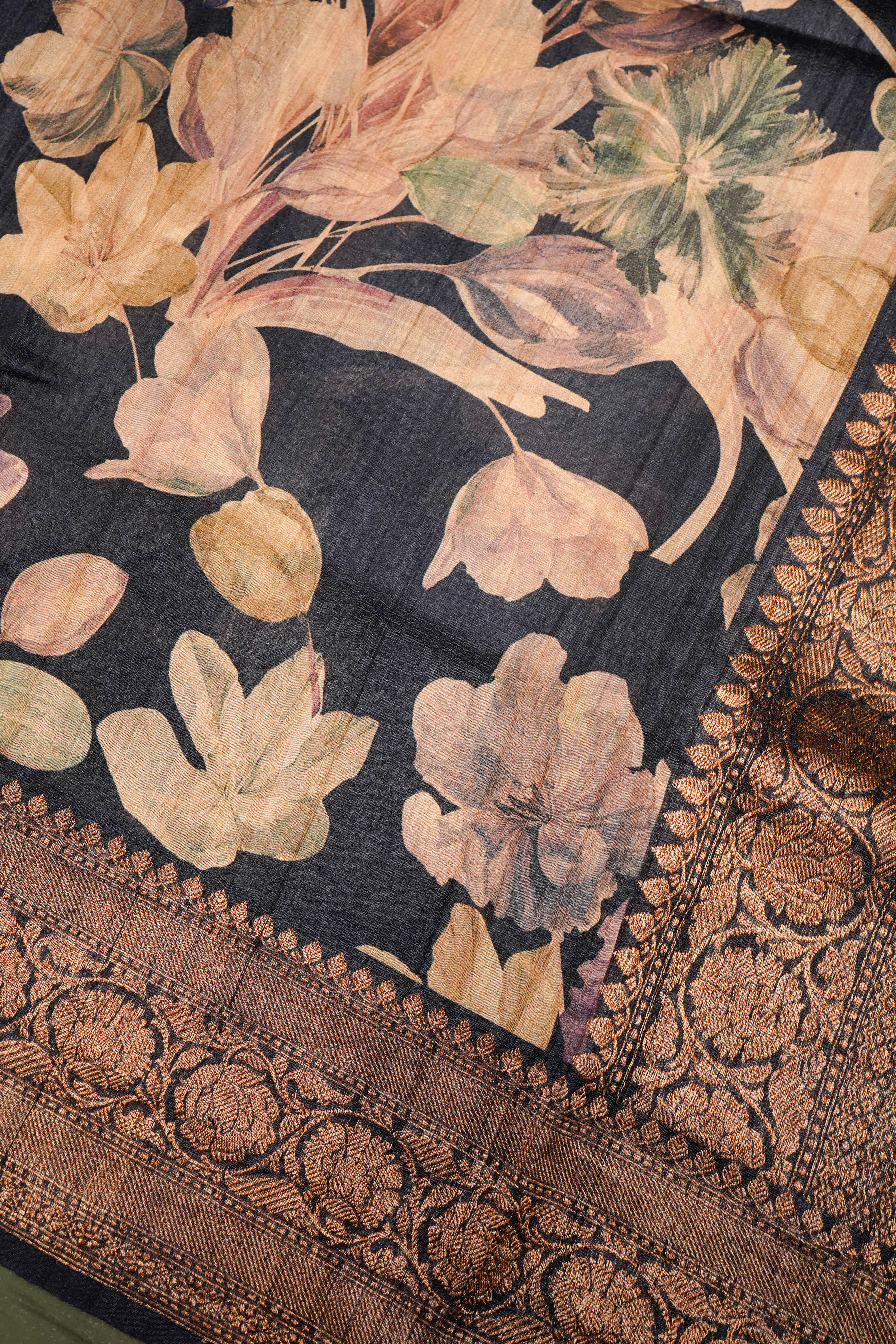 Designer Black Tussar Silk Saree