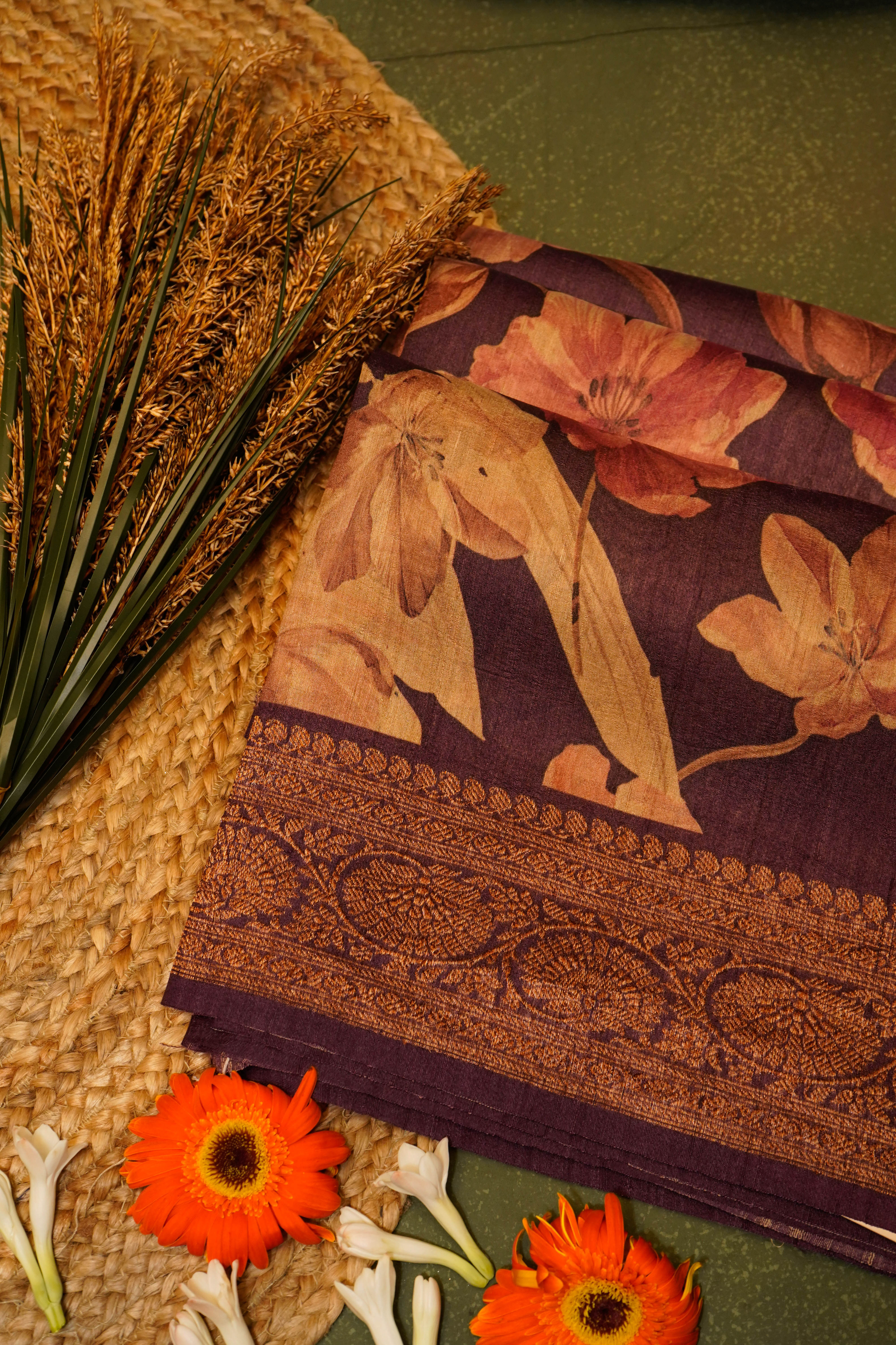 Designer Purple Tussar Silk Saree