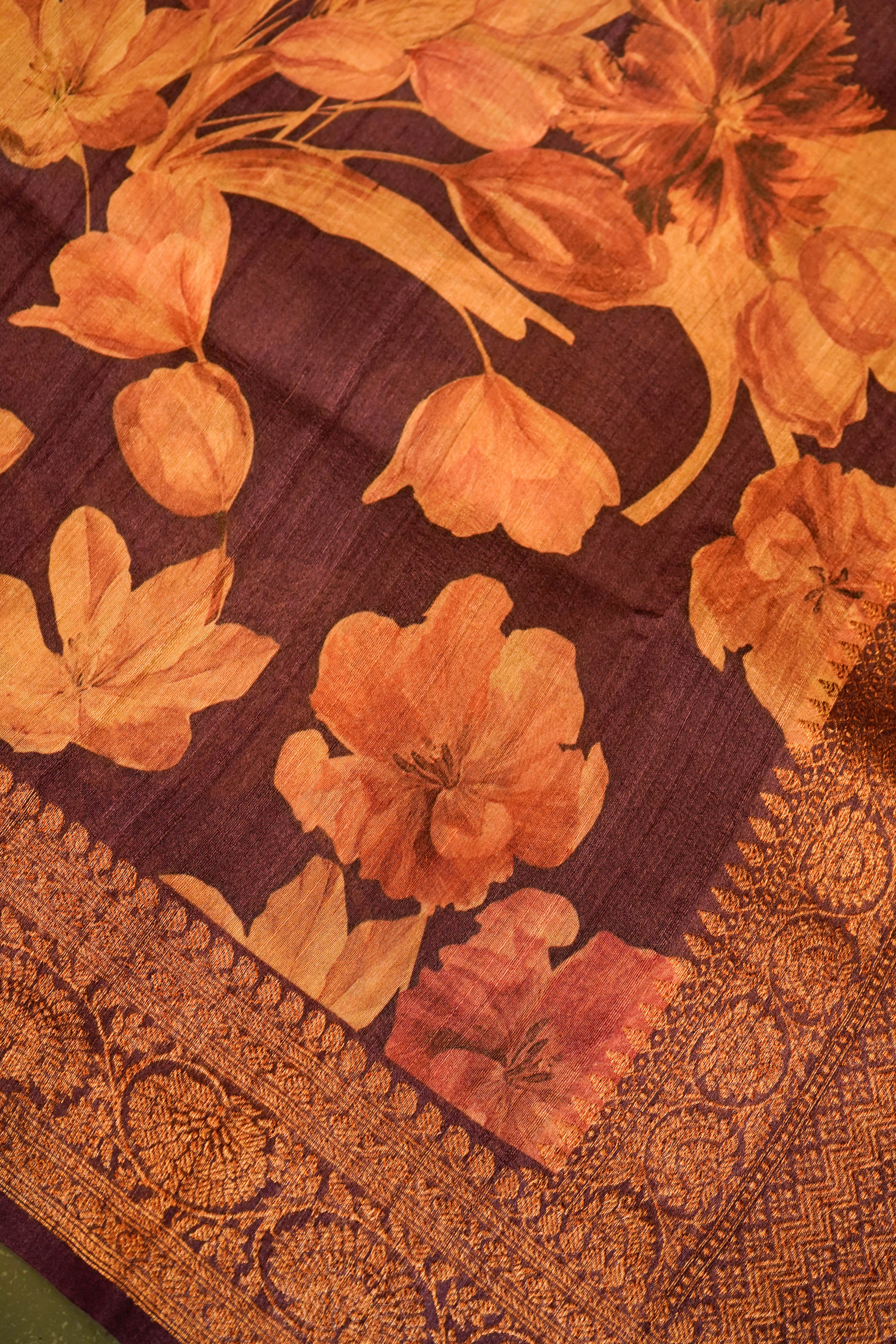 Designer Purple Tussar Silk Saree