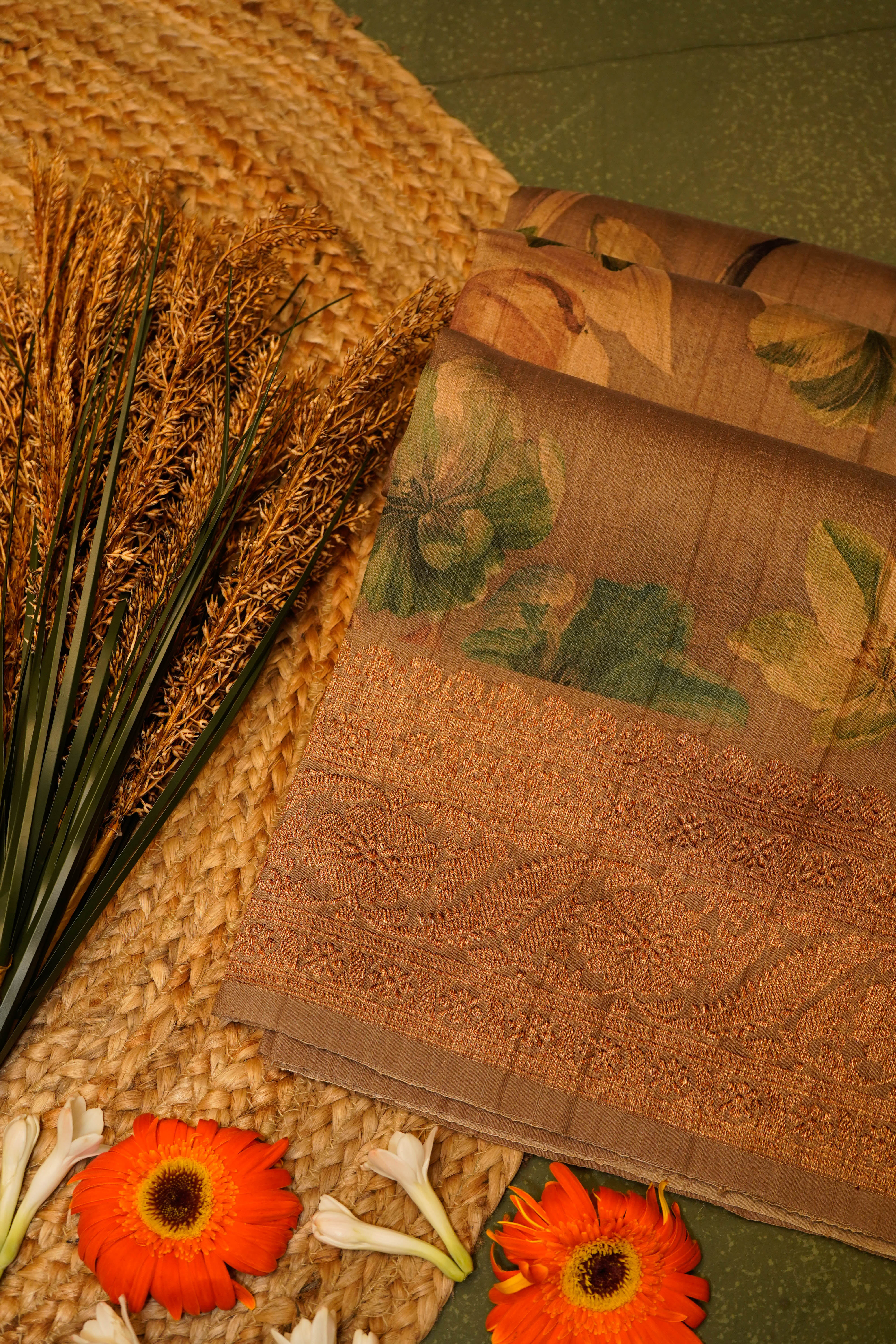 Designer Coffee Brown Tussar Silk Saree