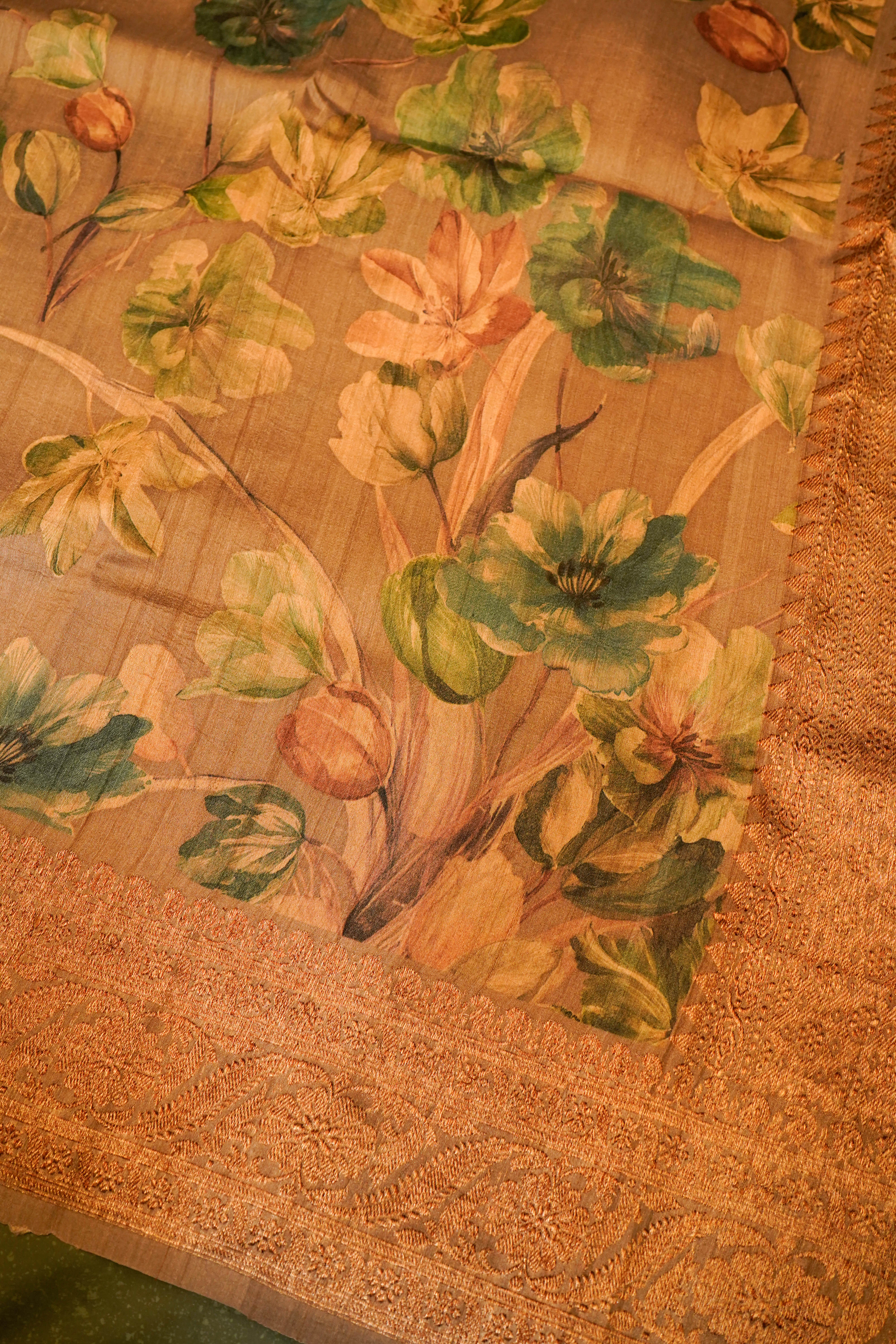 Designer Coffee Brown Tussar Silk Saree