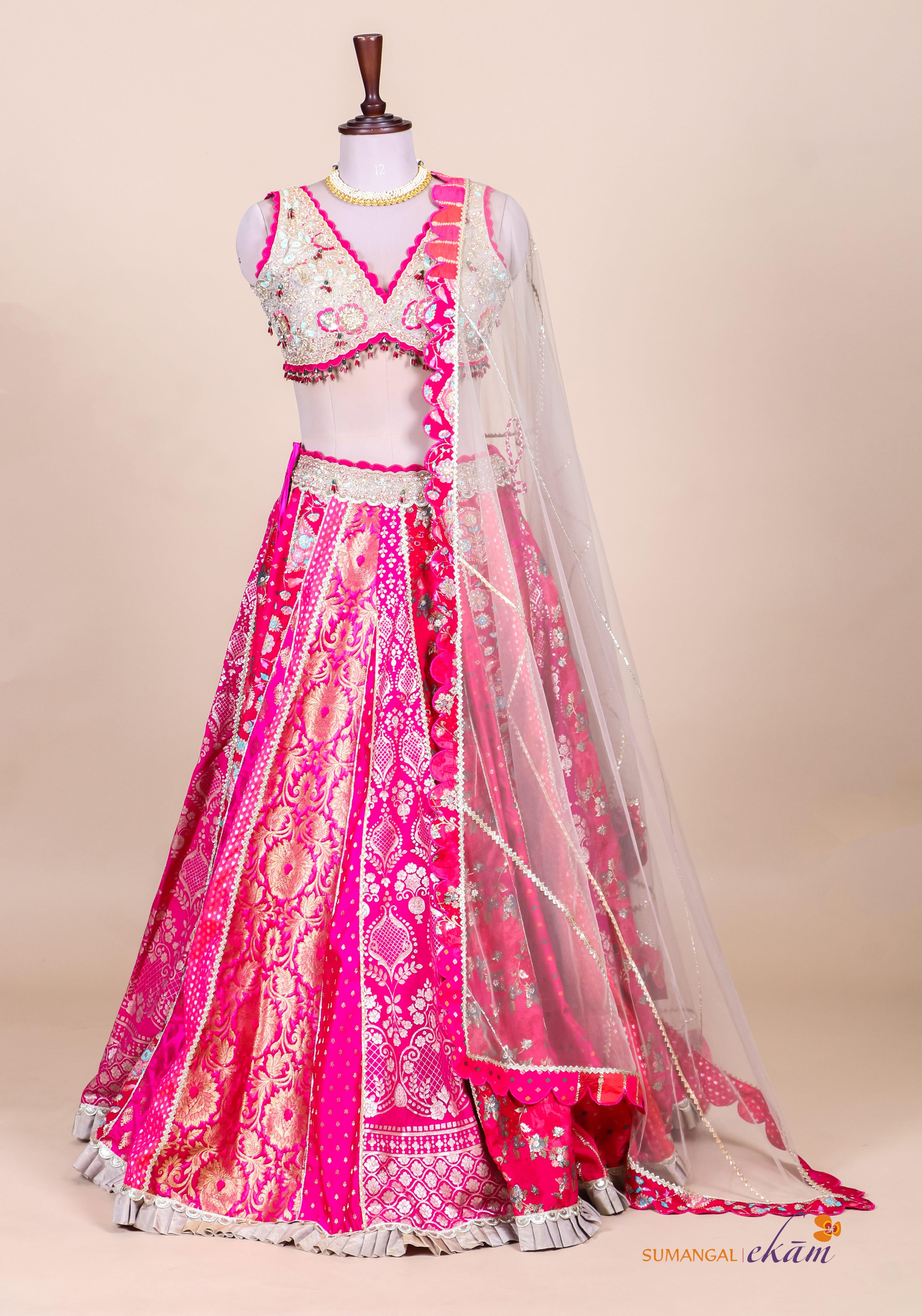 Designer Multi Color Banarasi Silk Party Wear Lehenga - Sumangal Ekam