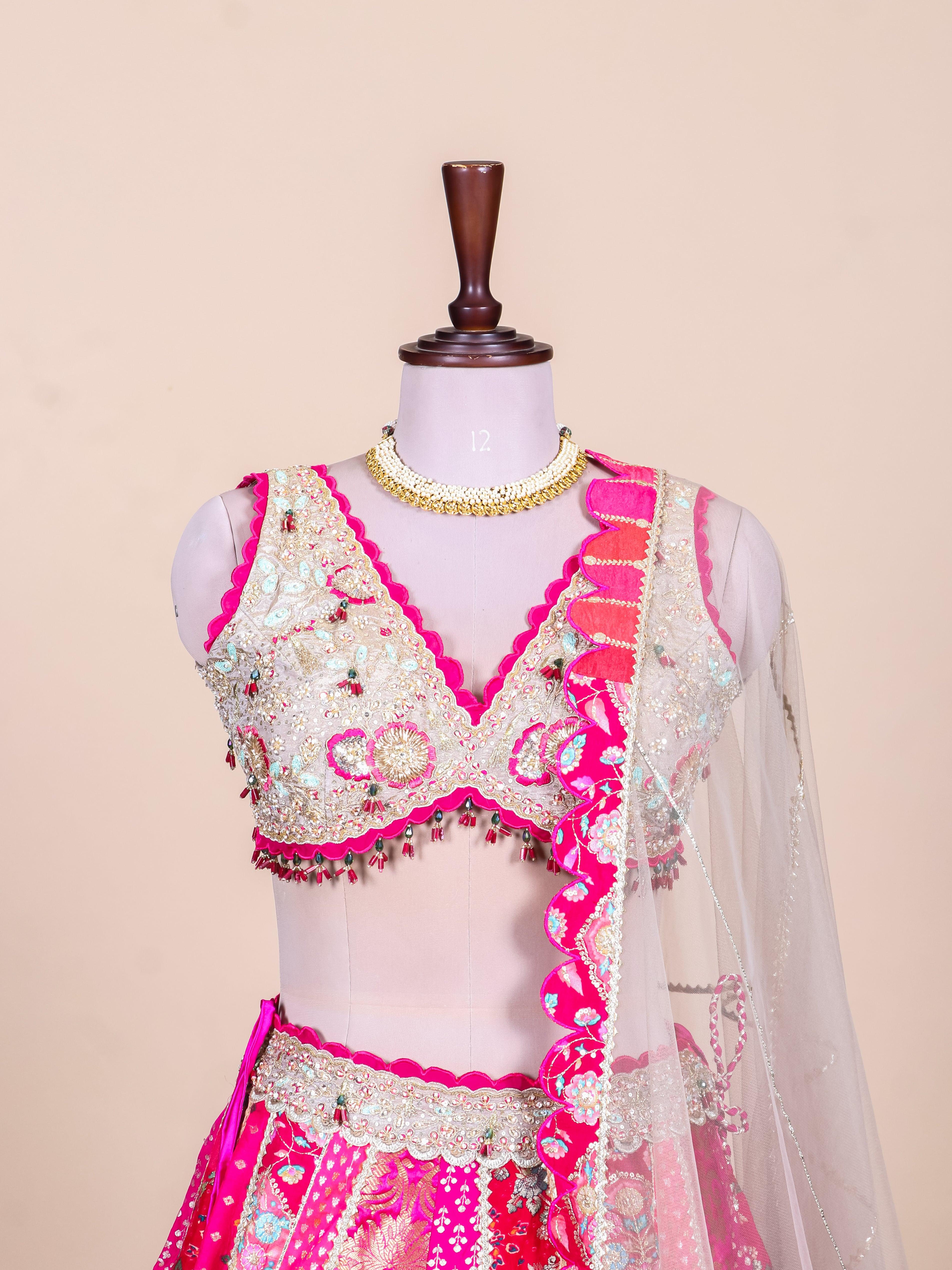 Designer Multi Color Banarasi Silk Party Wear Lehenga - Sumangal Ekam