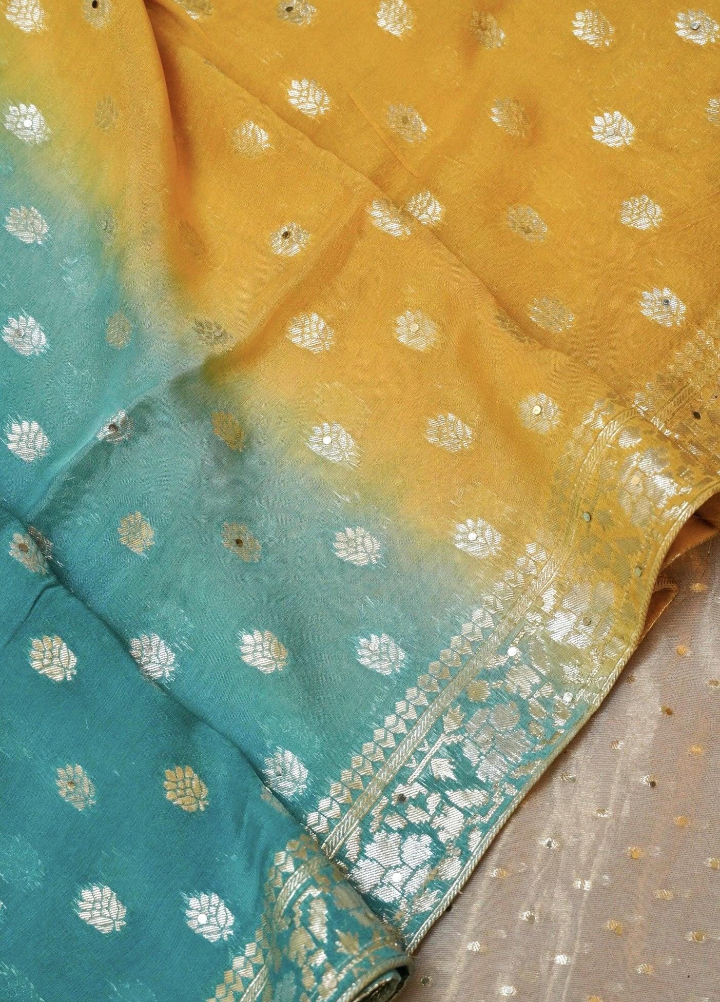 Designer Rose Gold Tissue Silk Suit - Sumangal Ekam