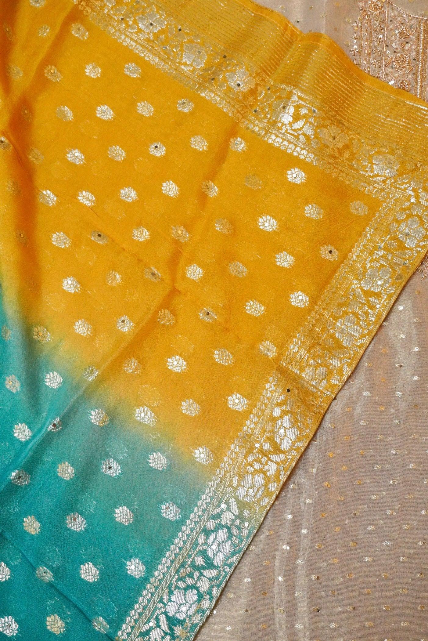 Designer Rose Gold Tissue Silk Suit - Sumangal Ekam