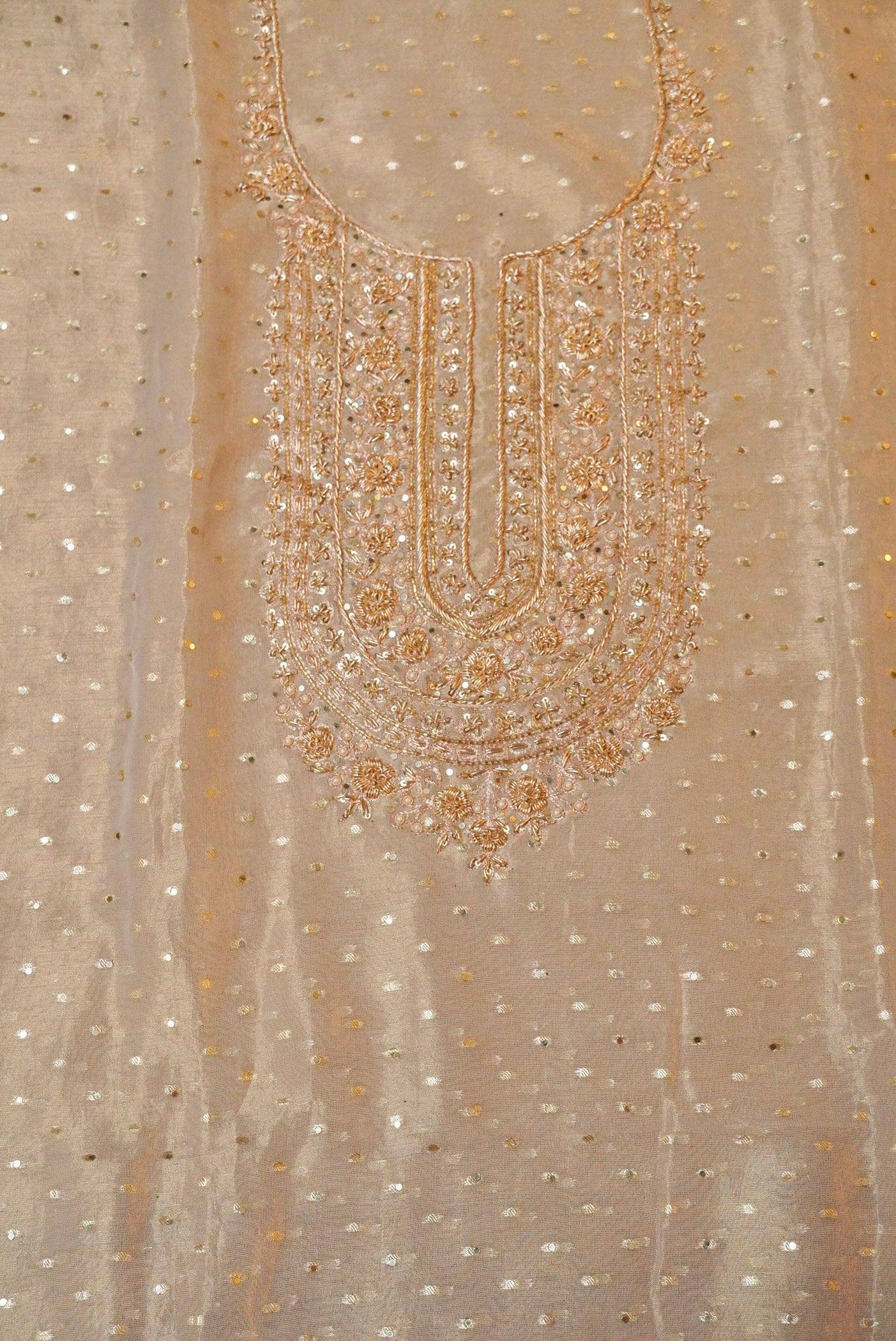 Designer Rose Gold Tissue Silk Suit - Sumangal Ekam