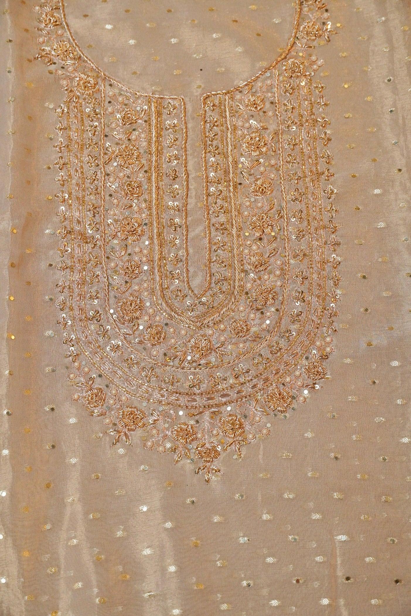 Designer Rose Gold Tissue Silk Suit - Sumangal Ekam