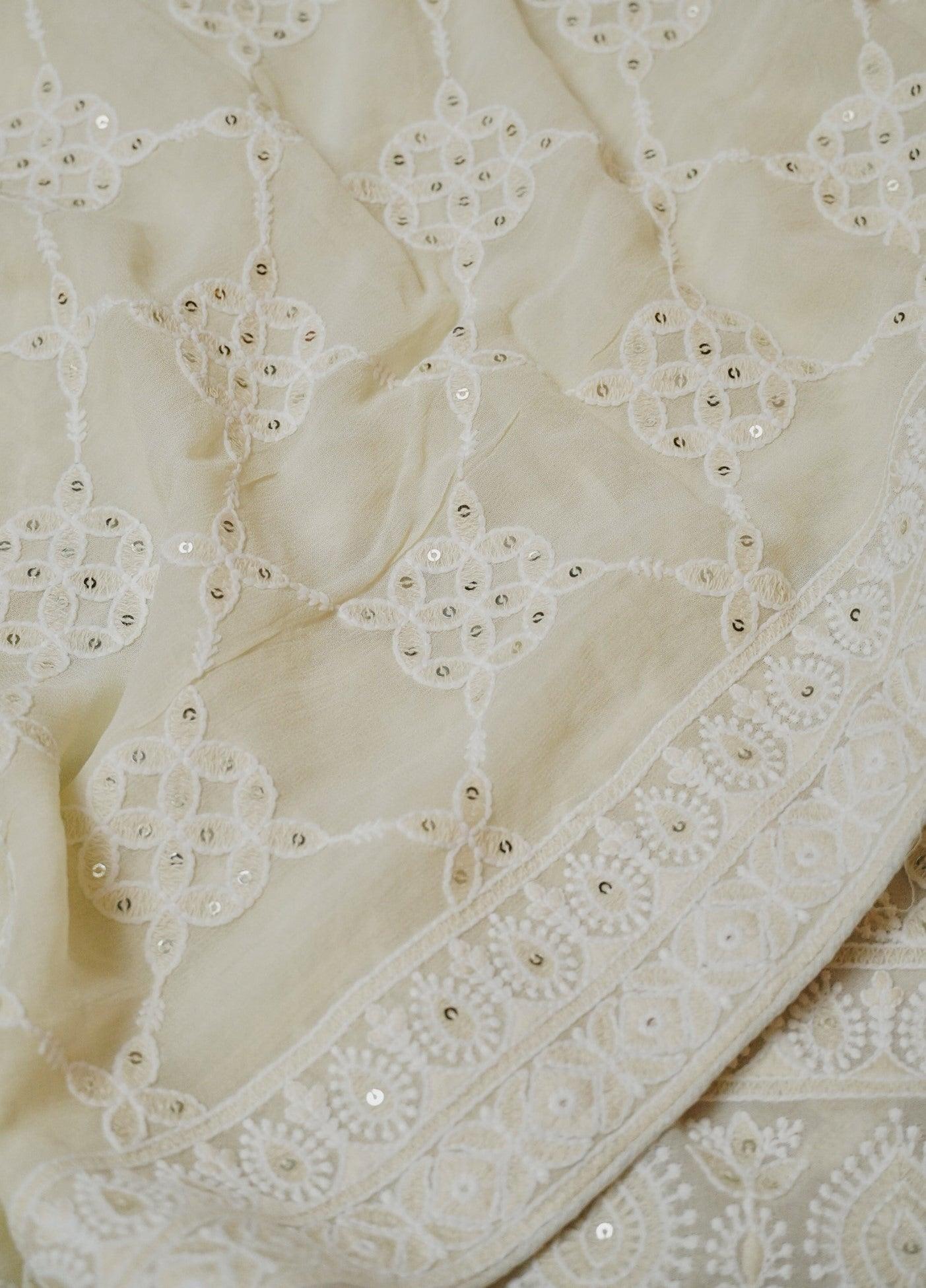Designer Off White Georgette Suit - Sumangal Ekam