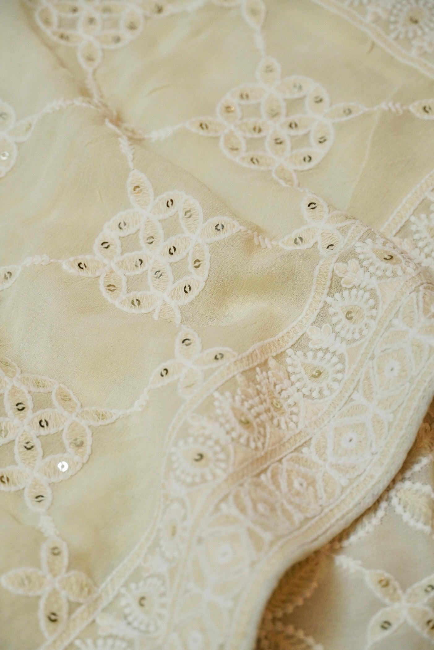 Designer Off White Georgette Suit - Sumangal Ekam