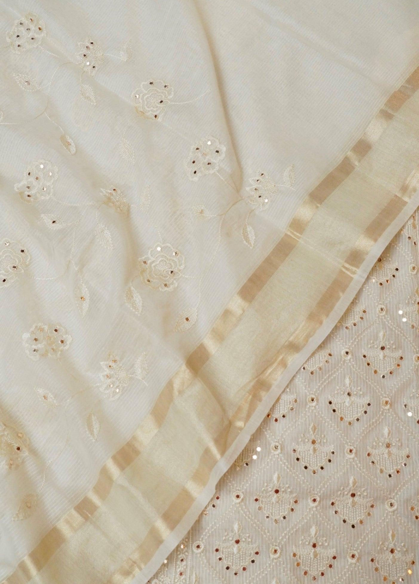Designer Off White Kota Cotton Suit - Sumangal Ekam