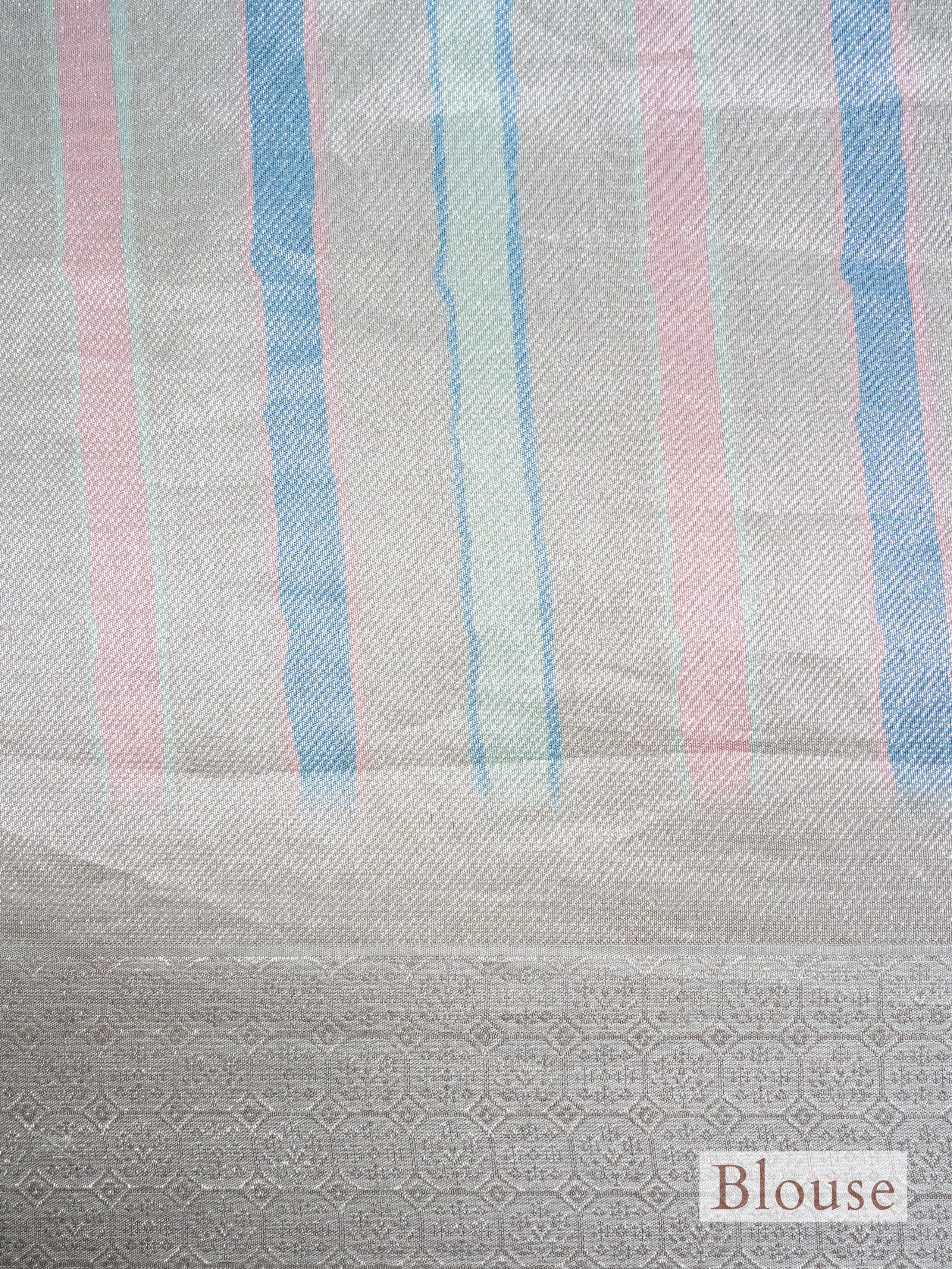 Handwoven Grey Banarasi Mashru Silk Saree - Sumangal Ekam