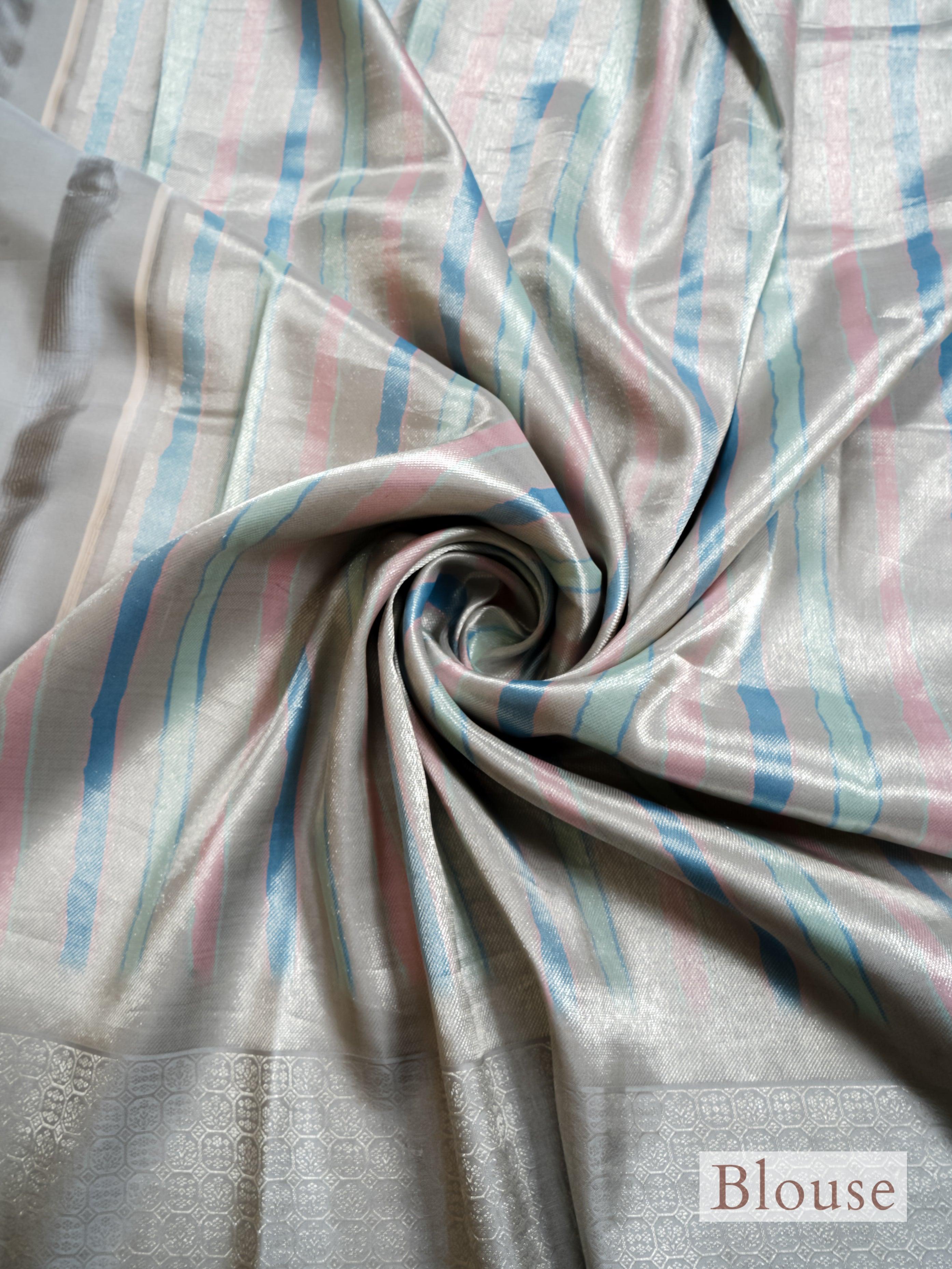 Handwoven Grey Banarasi Mashru Silk Saree - Sumangal Ekam