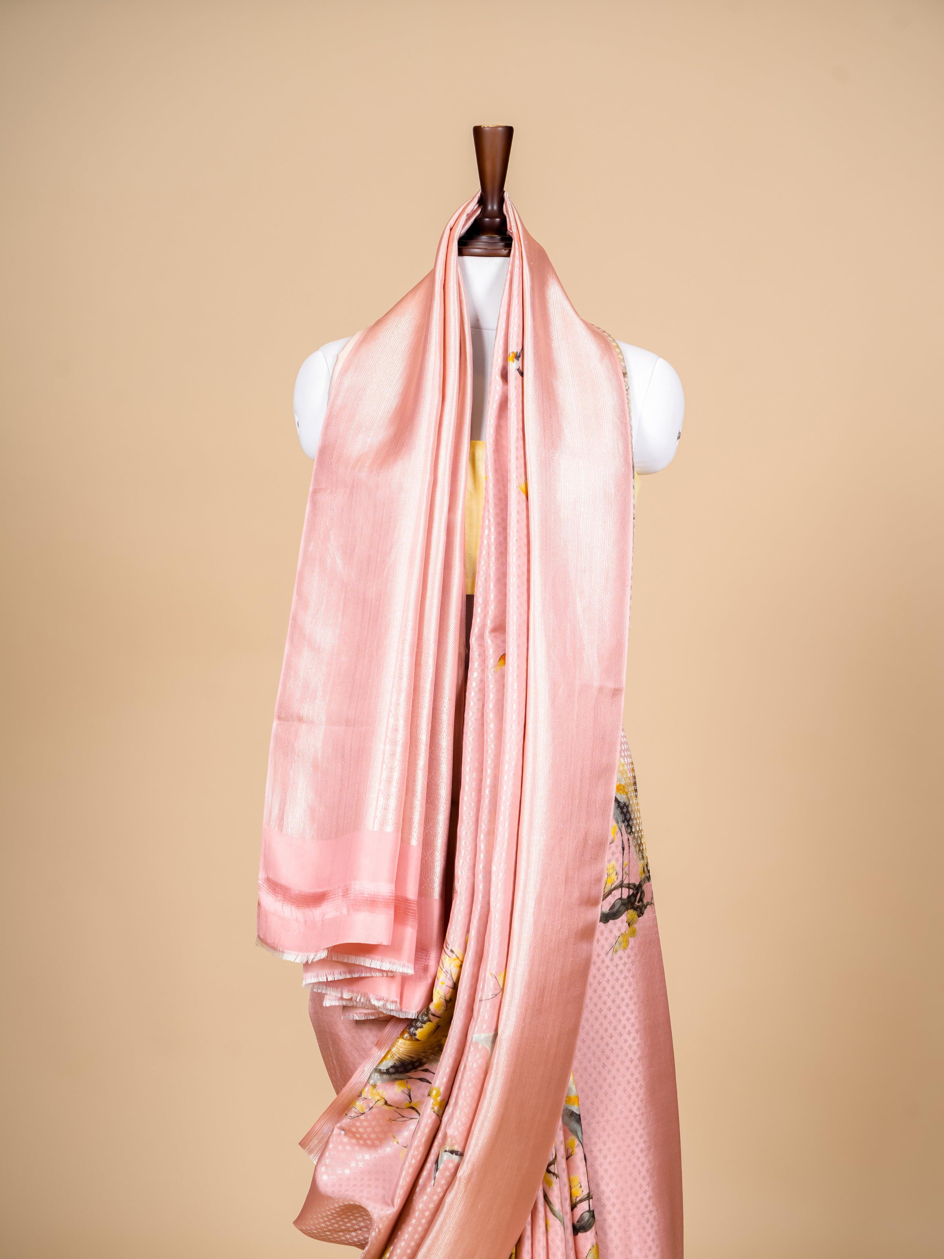 Handwoven Pink Banarasi Mashru Silk Saree - Sumangal Ekam