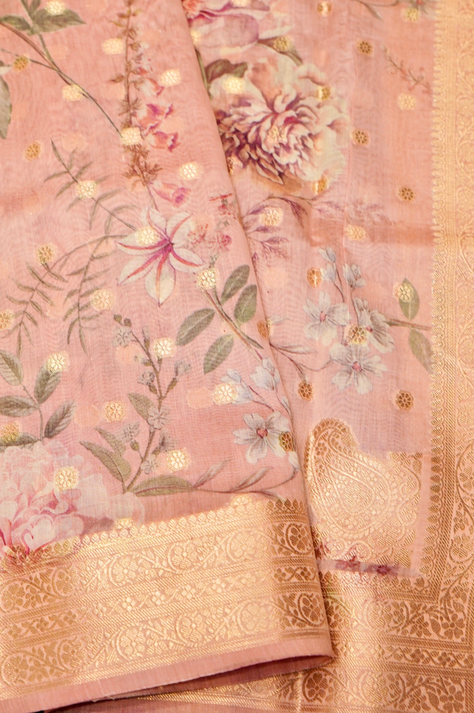 Designer Peach Chanderi Silk Suit