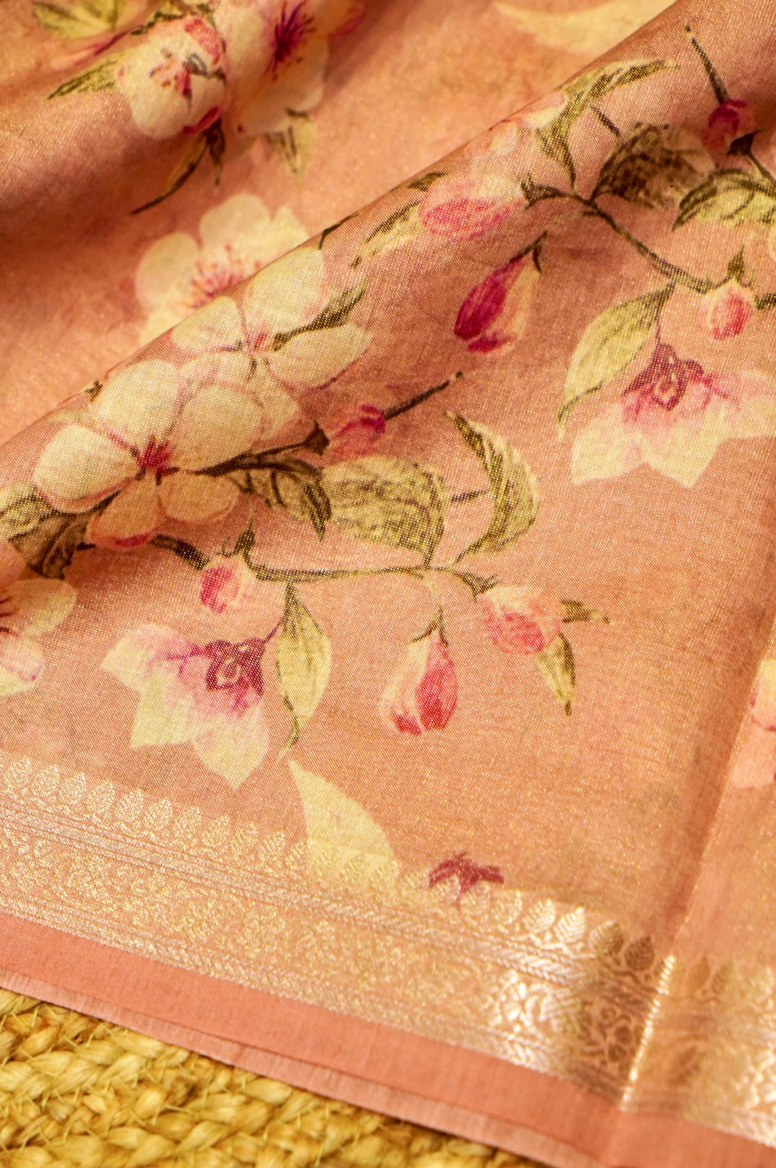Designer Peach Chanderi Silk Suit