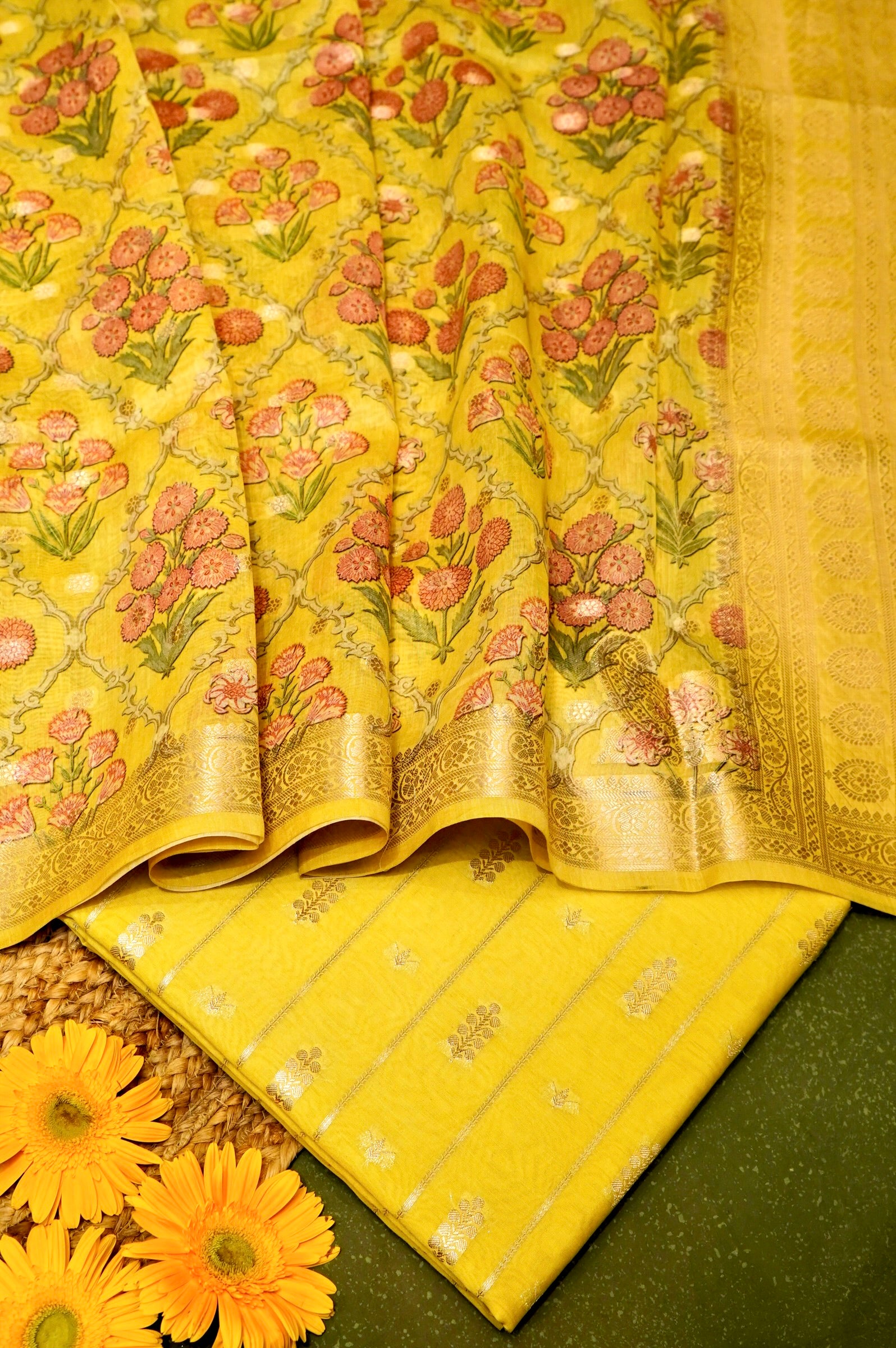 Designer Lime Yellow Chanderi Silk Suit