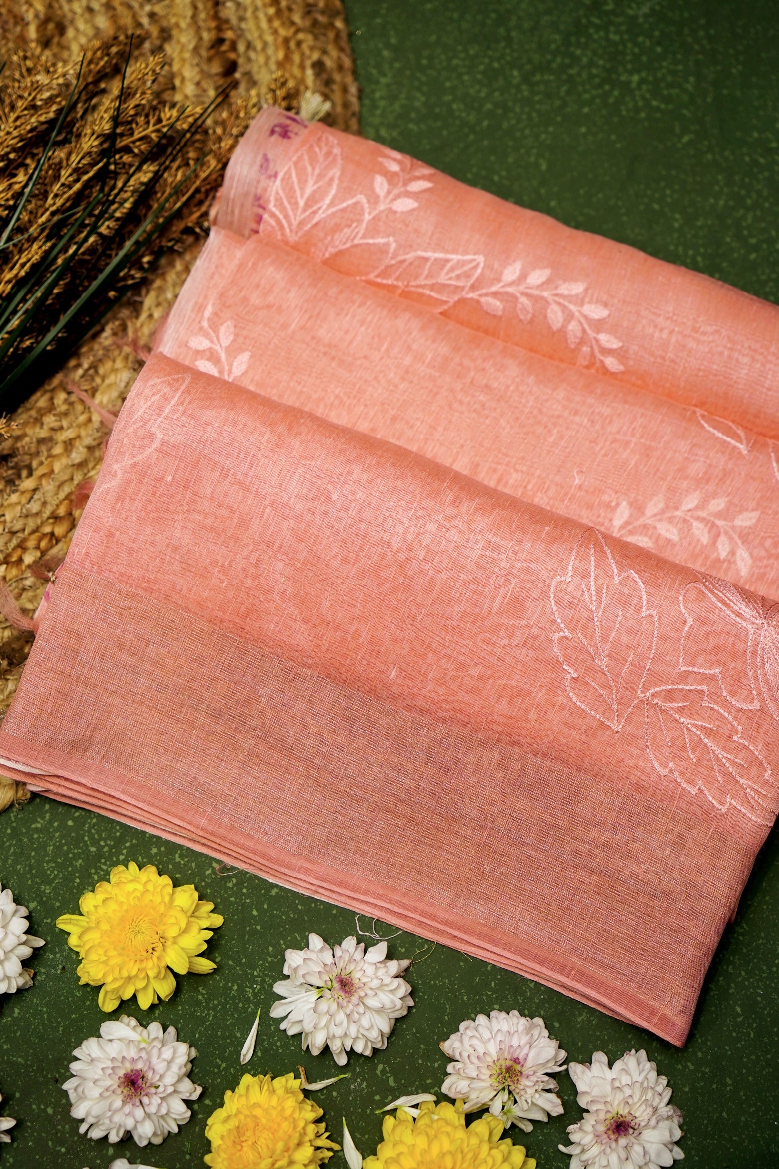 Designer Pink Linen Silk Saree