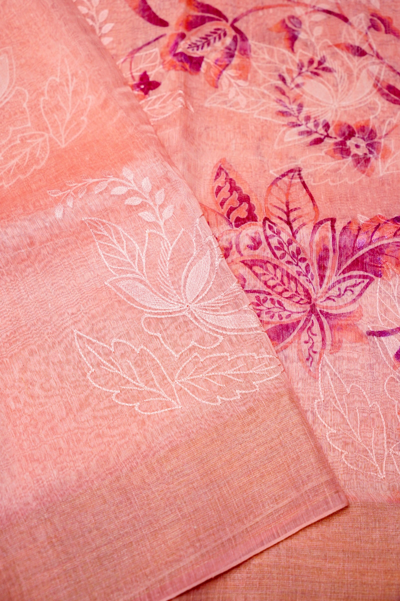 Designer Pink Linen Silk Saree
