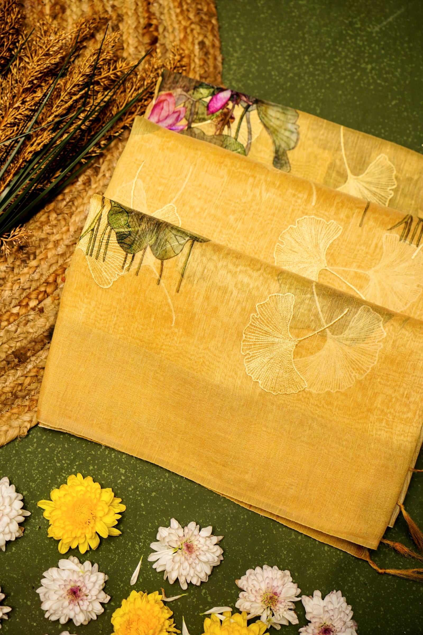 Designer Yellow Linen Silk Saree