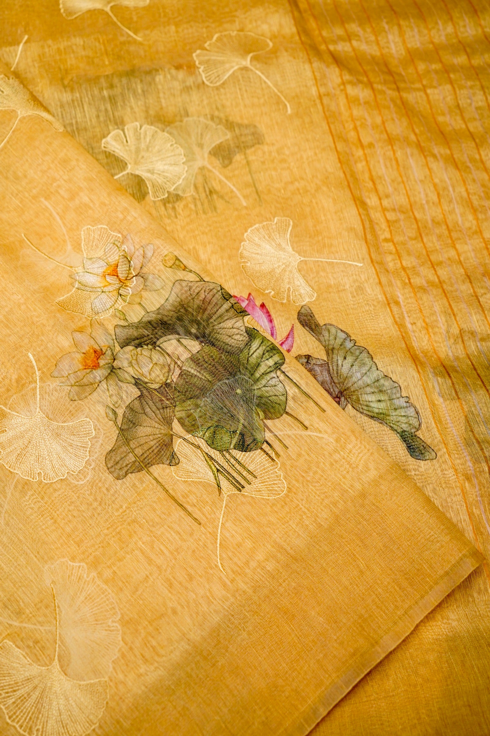 Designer Yellow Linen Silk Saree