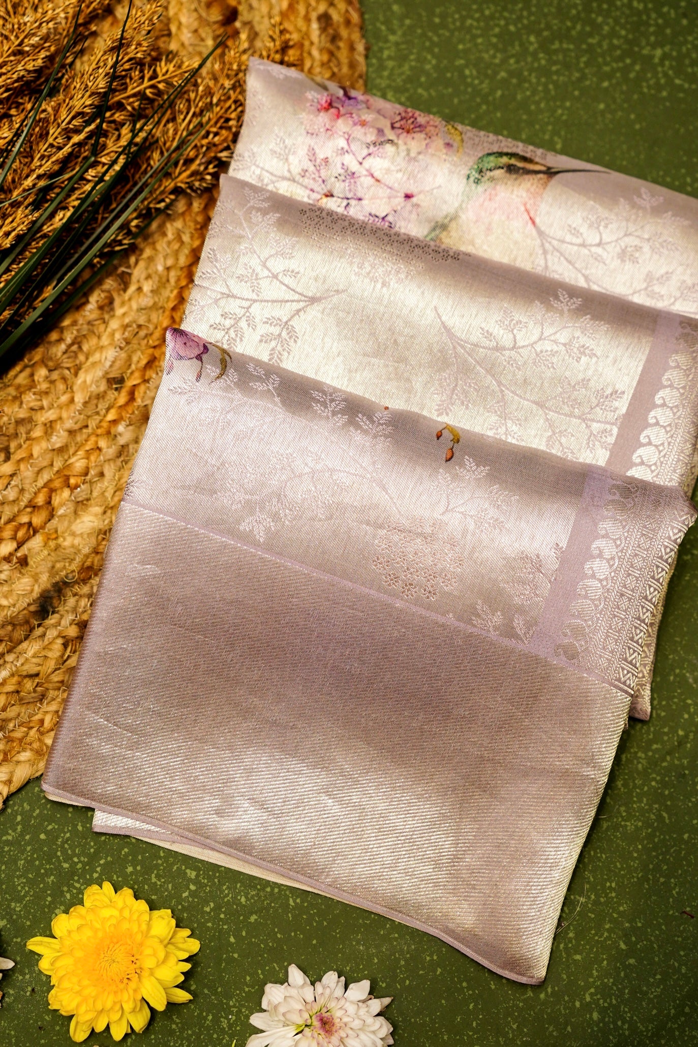 Designer Lavender Banarasi Mashru Silk Saree