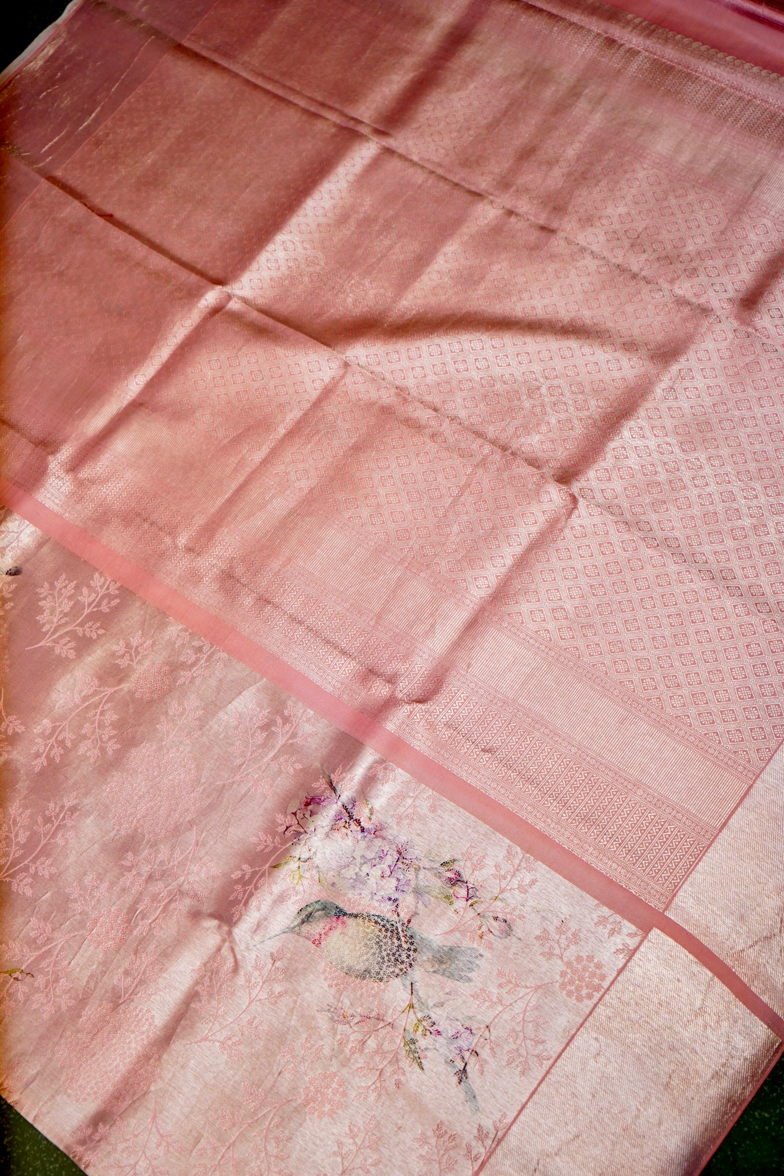 Designer Pink Banarasi Mashru Silk Saree