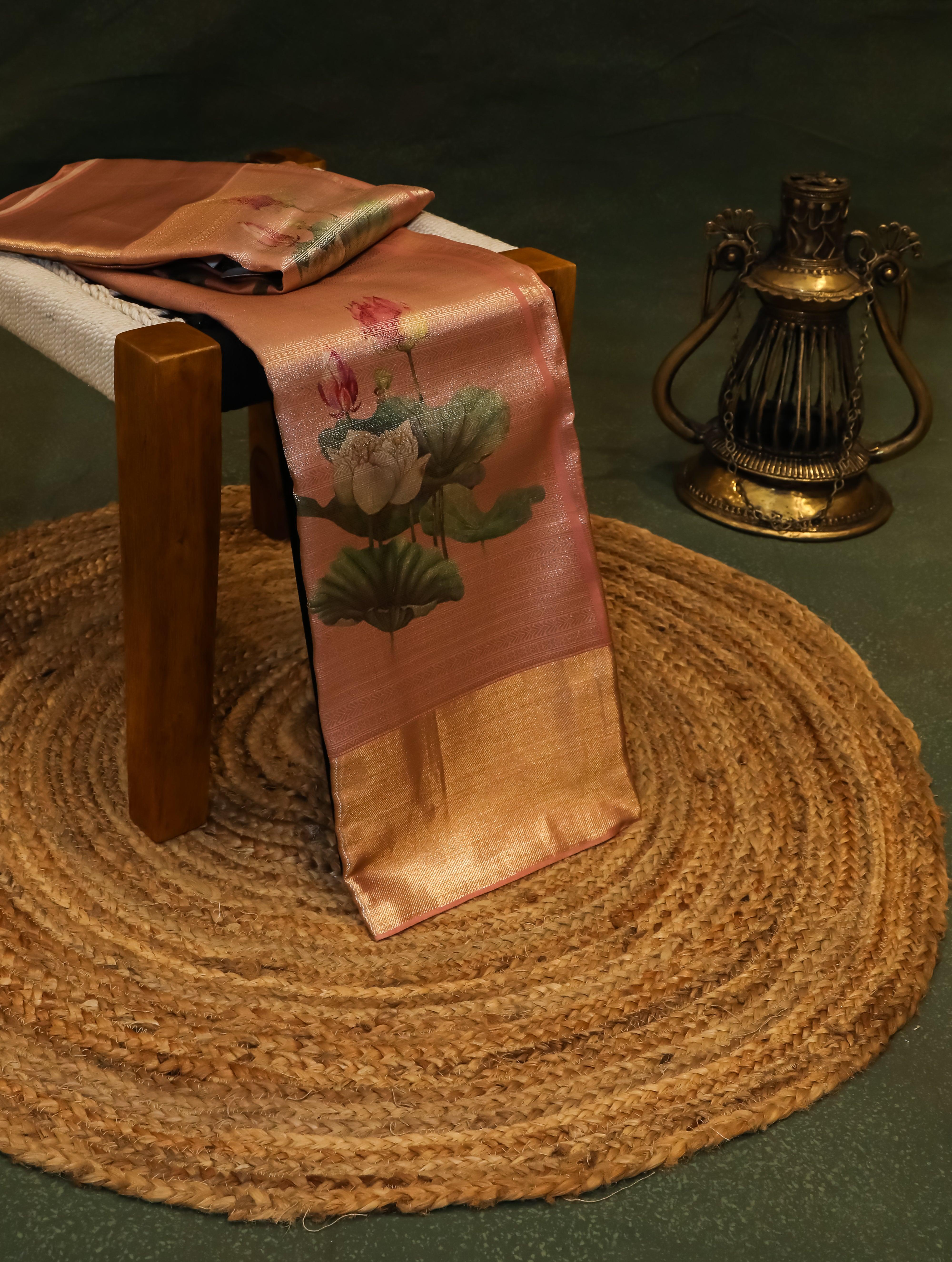 Designer Peach Katan Silk Saree - Sumangal Ekam