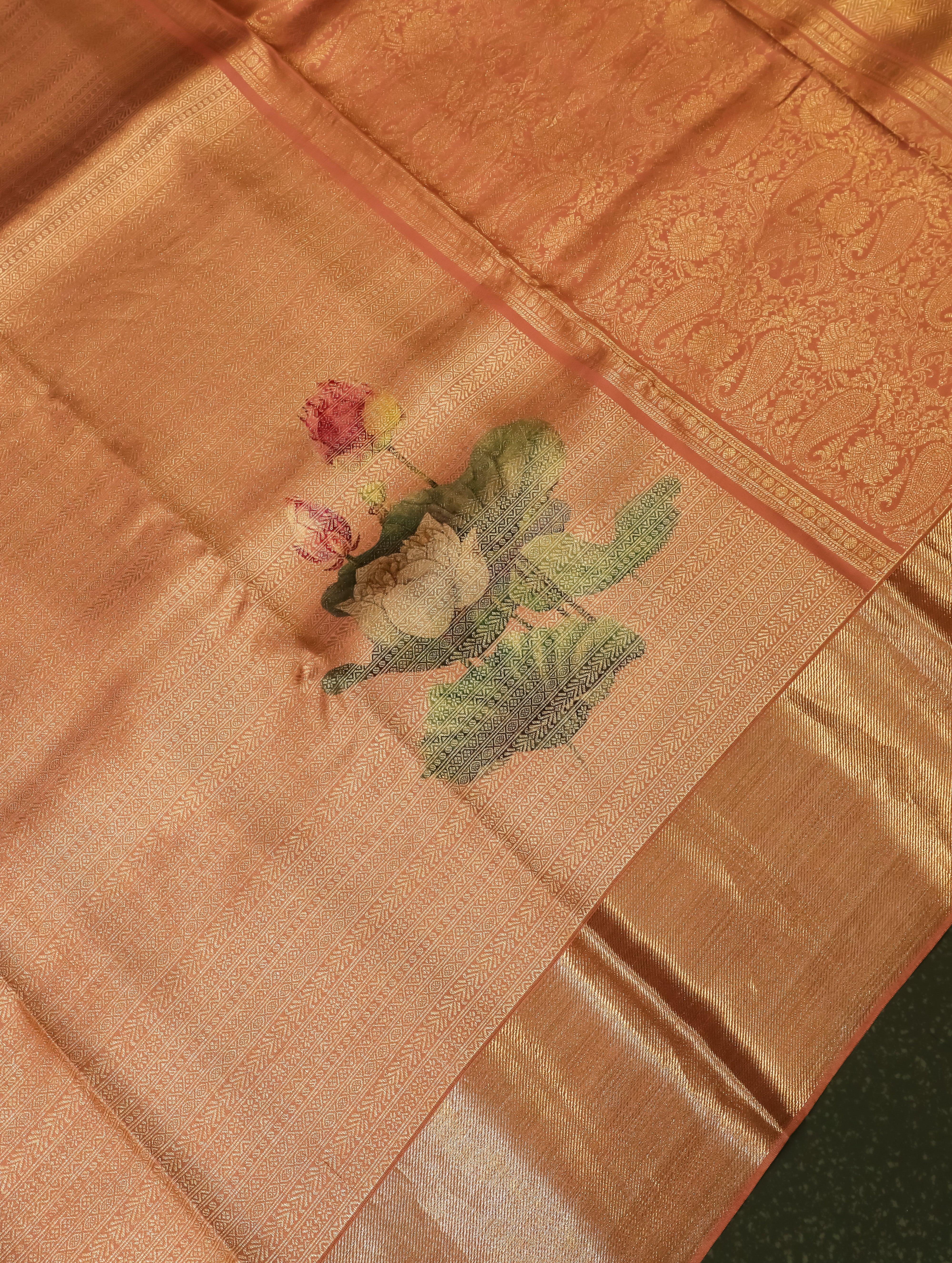Designer Peach Katan Silk Saree - Sumangal Ekam