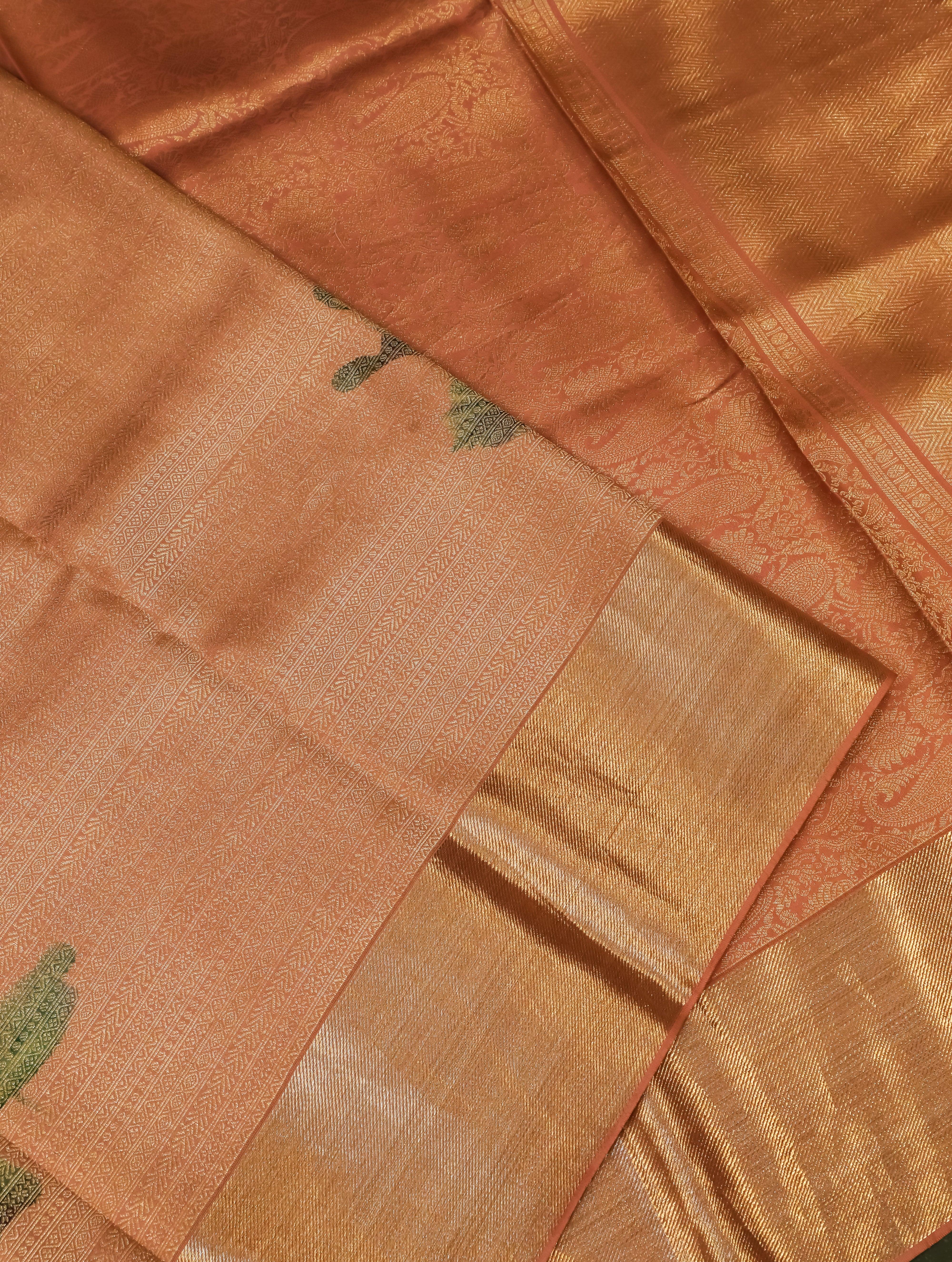 Designer Peach Katan Silk Saree - Sumangal Ekam