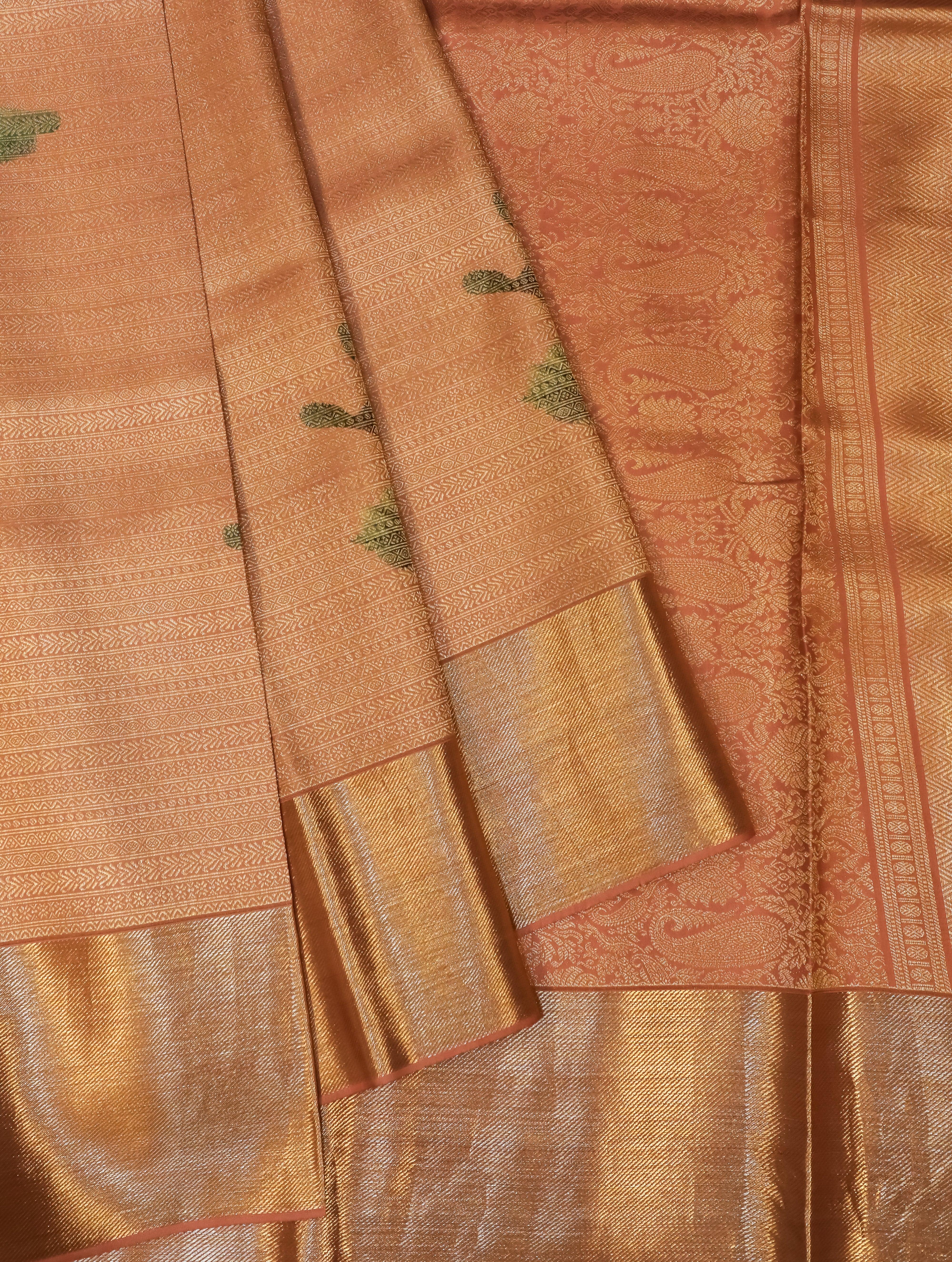 Designer Peach Katan Silk Saree - Sumangal Ekam