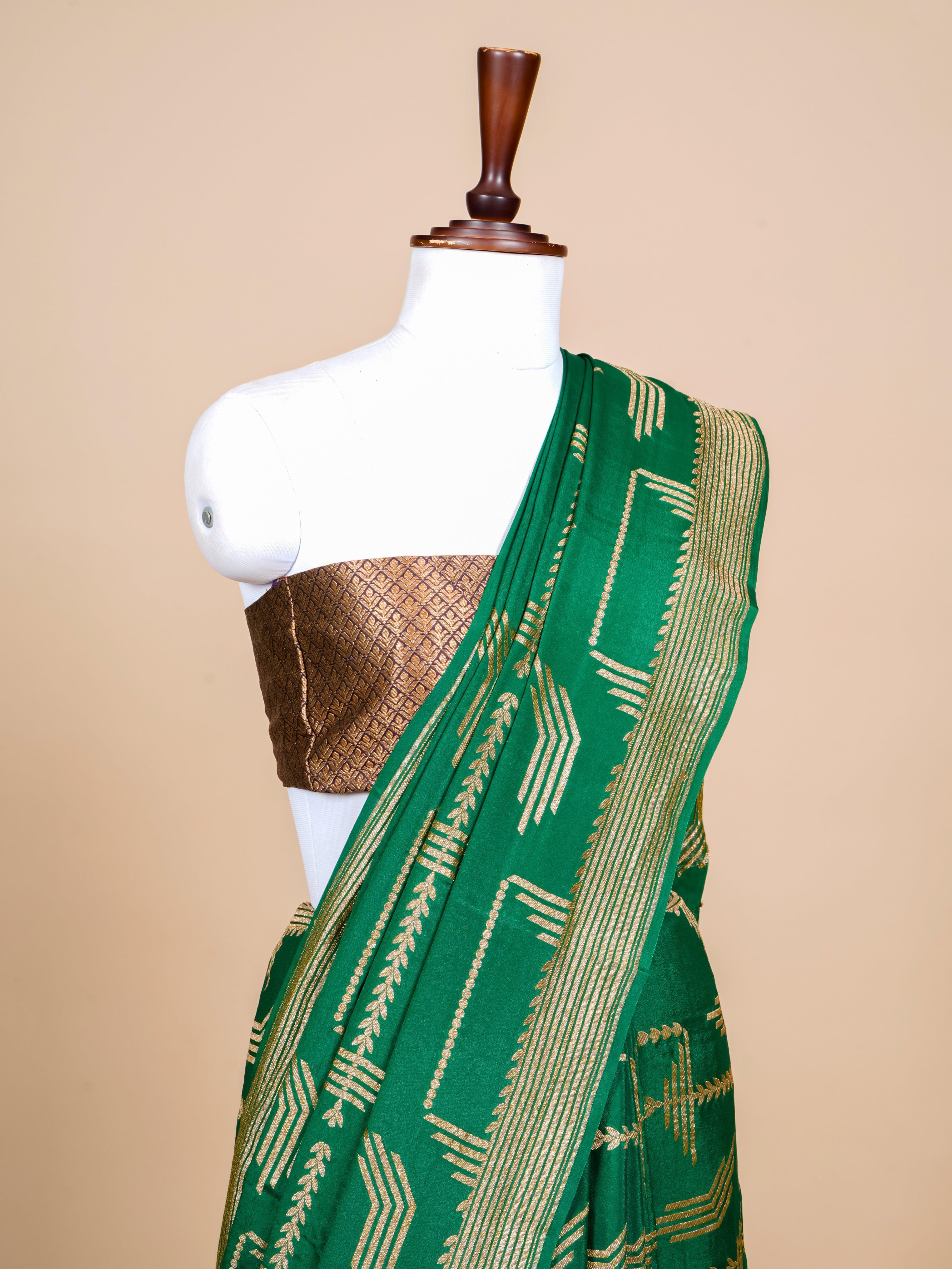 Handwoven Green Banarasi Crepe Georgette Saree - Sumangal Ekam