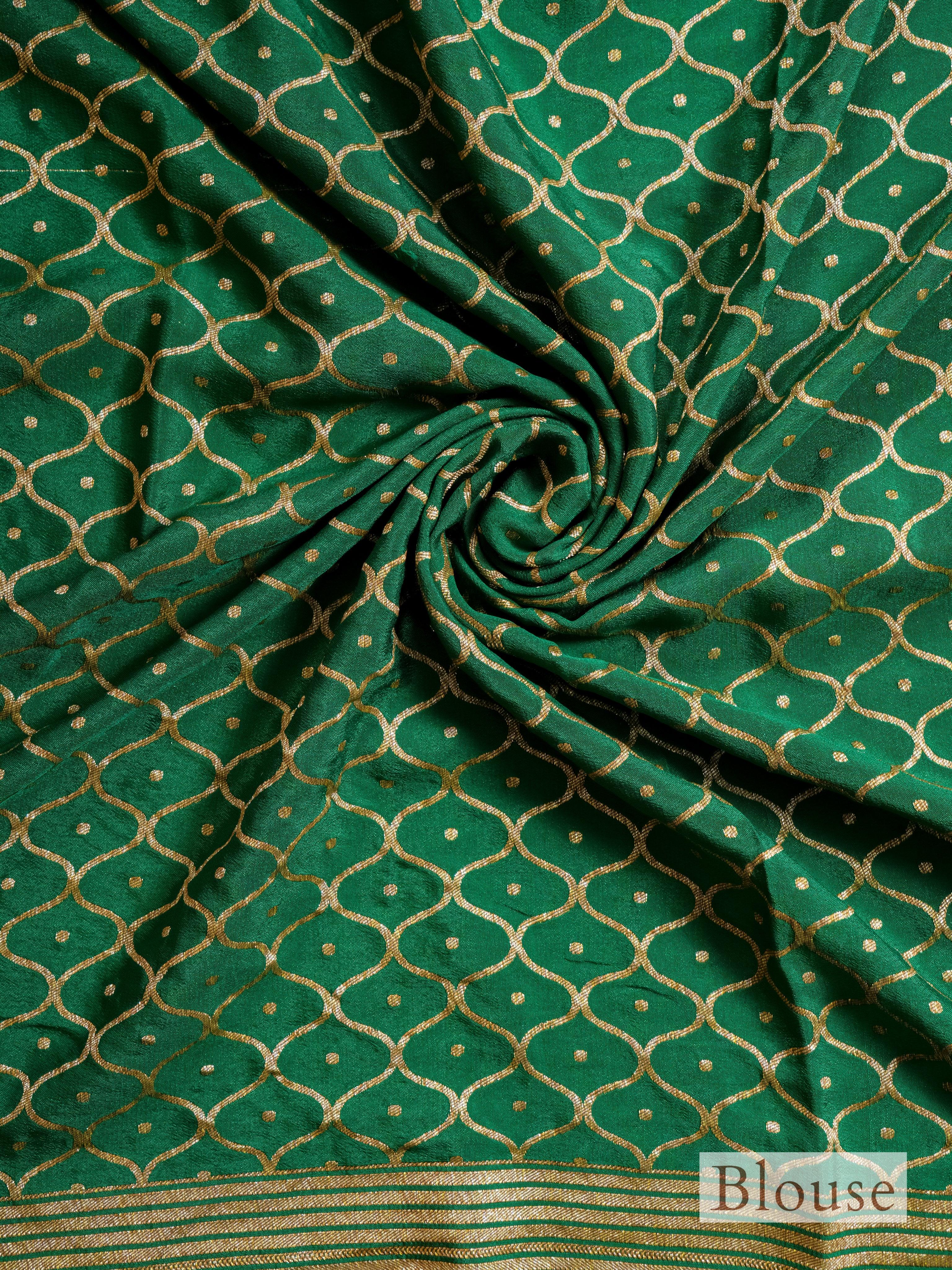 Handwoven Green Banarasi Crepe Georgette Saree - Sumangal Ekam