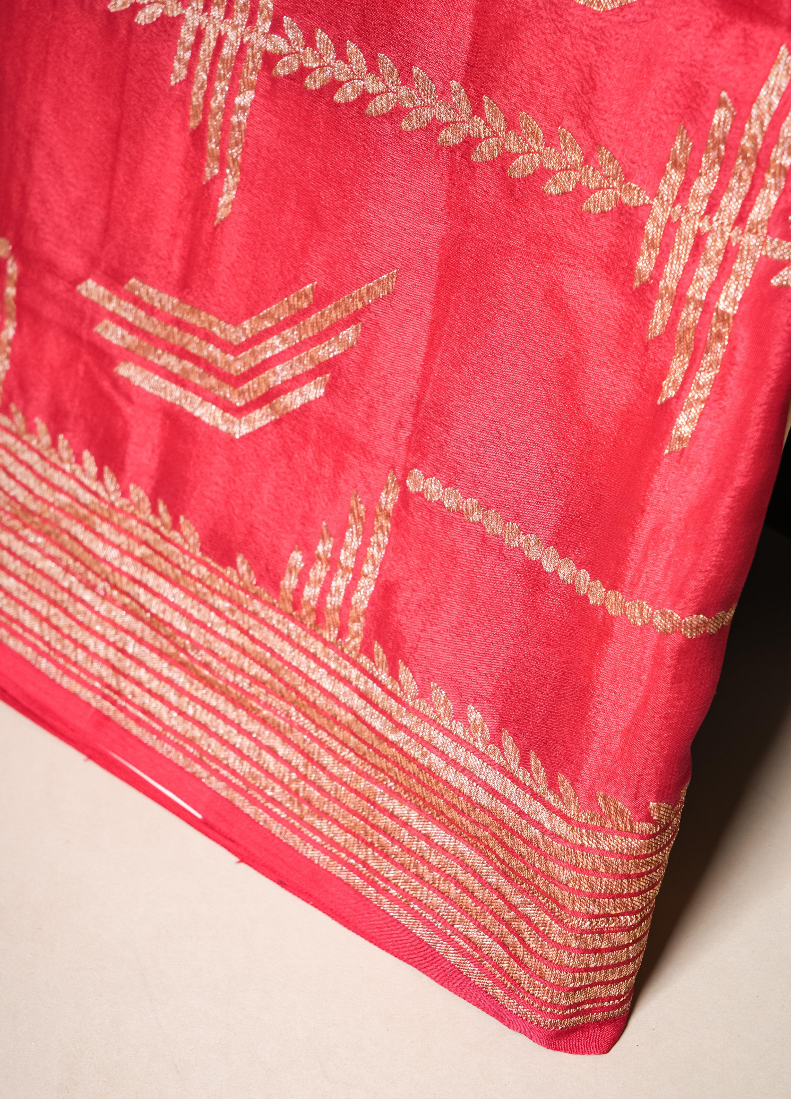 Handwoven Red Banarasi Crepe Georgette Silk Saree - Sumangal Ekam