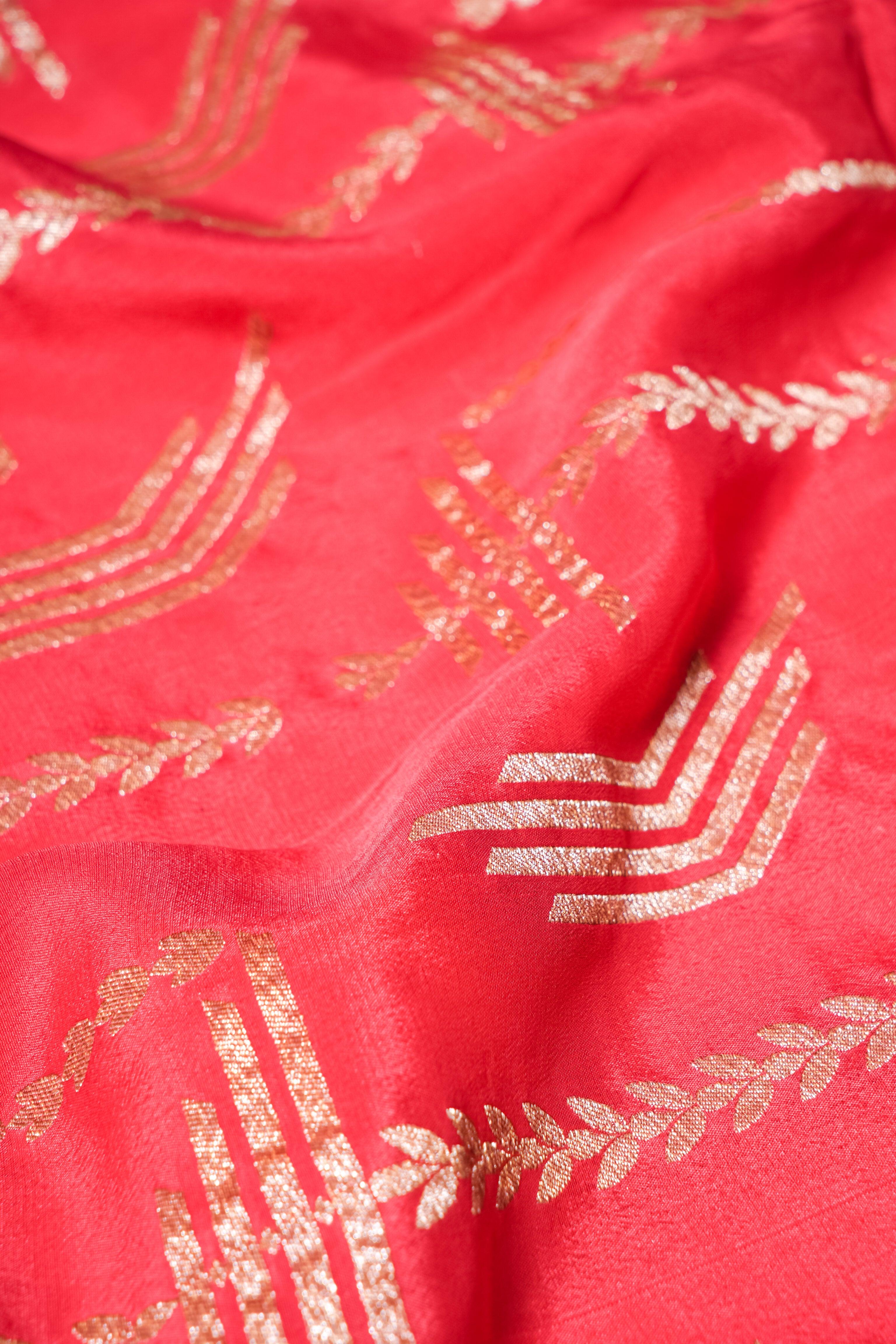Handwoven Red Banarasi Crepe Georgette Silk Saree - Sumangal Ekam