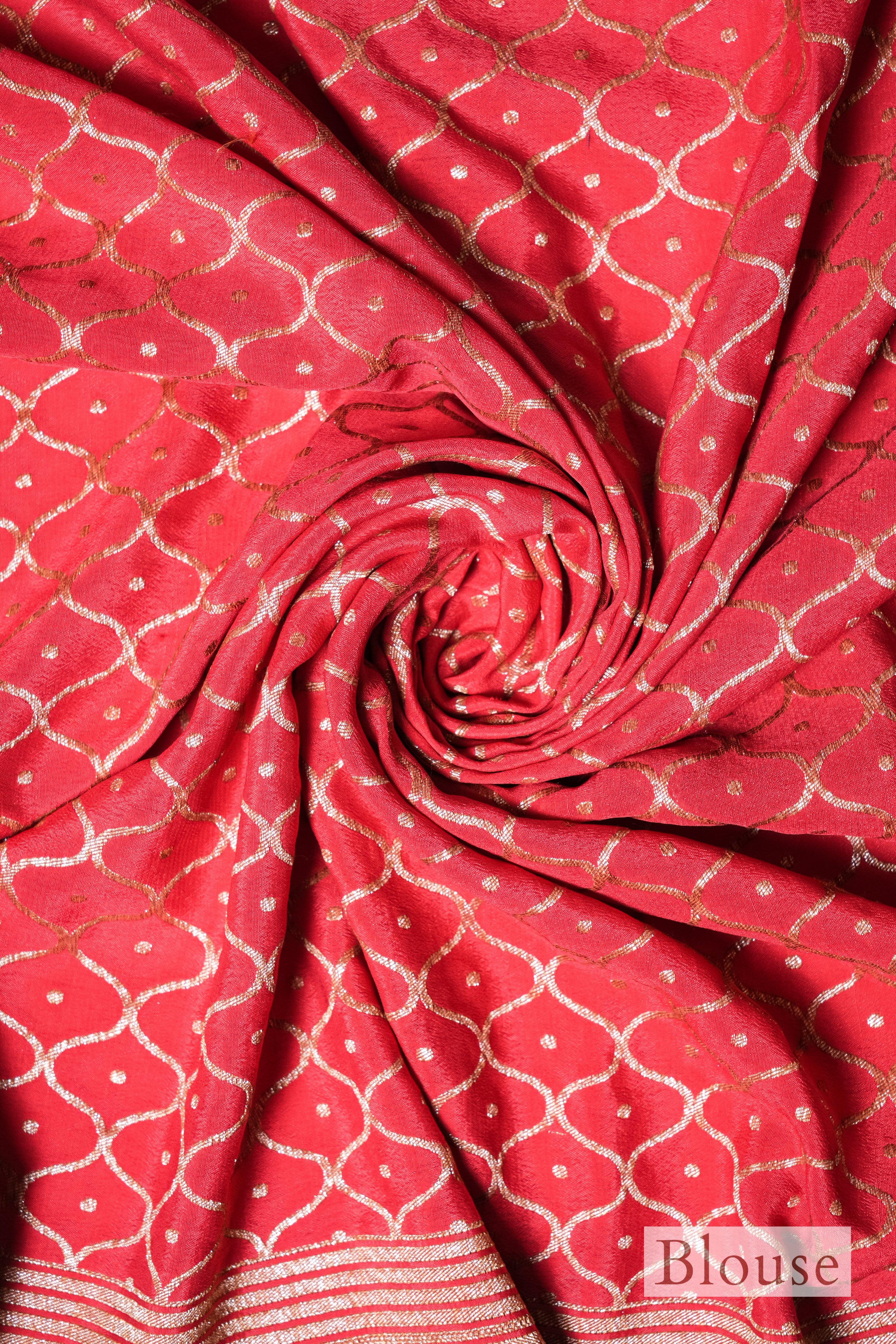 Handwoven Red Banarasi Crepe Georgette Silk Saree - Sumangal Ekam
