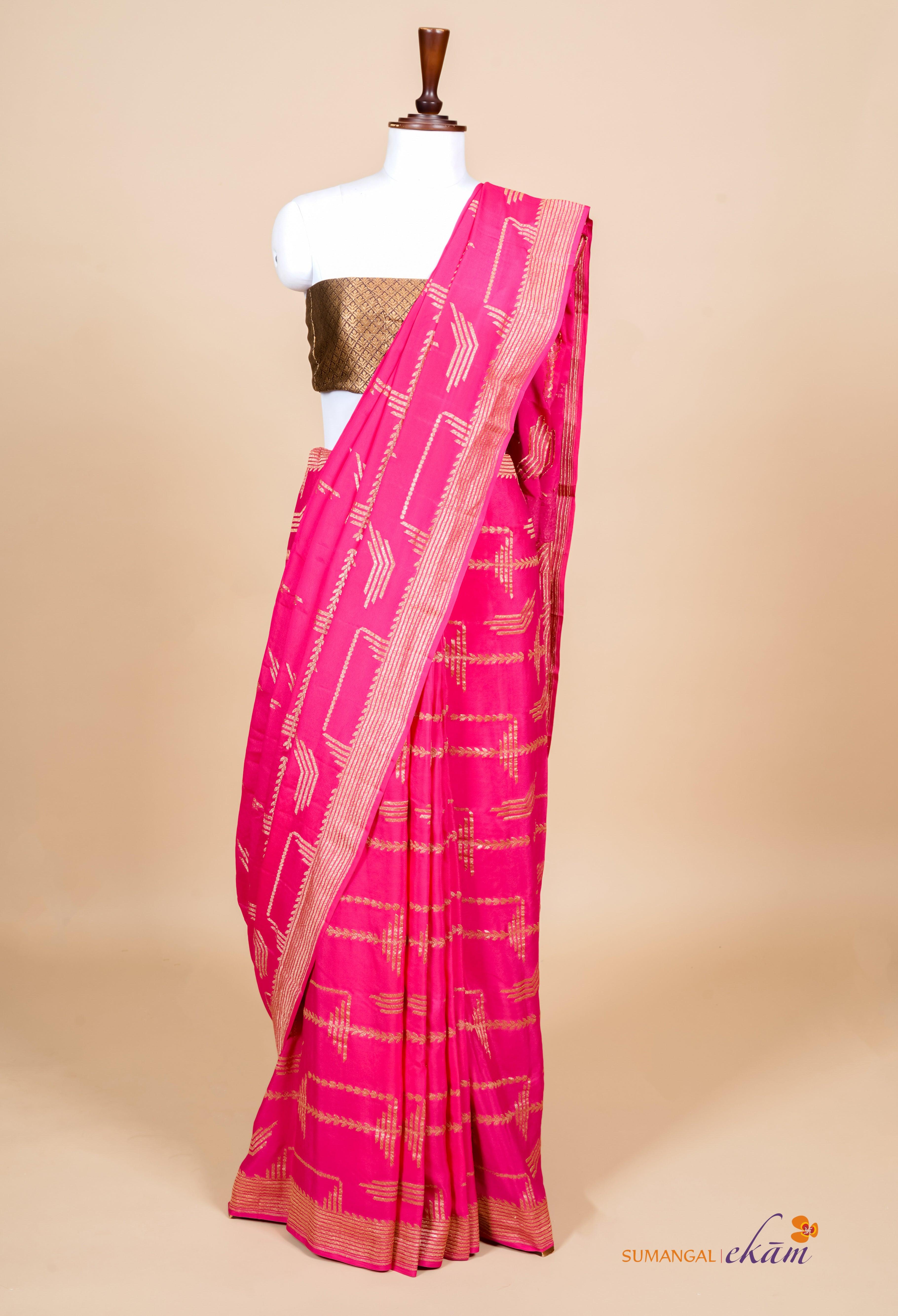 Handwoven Pink Banarasi Crepe  Georgette Saree - Sumangal Ekam