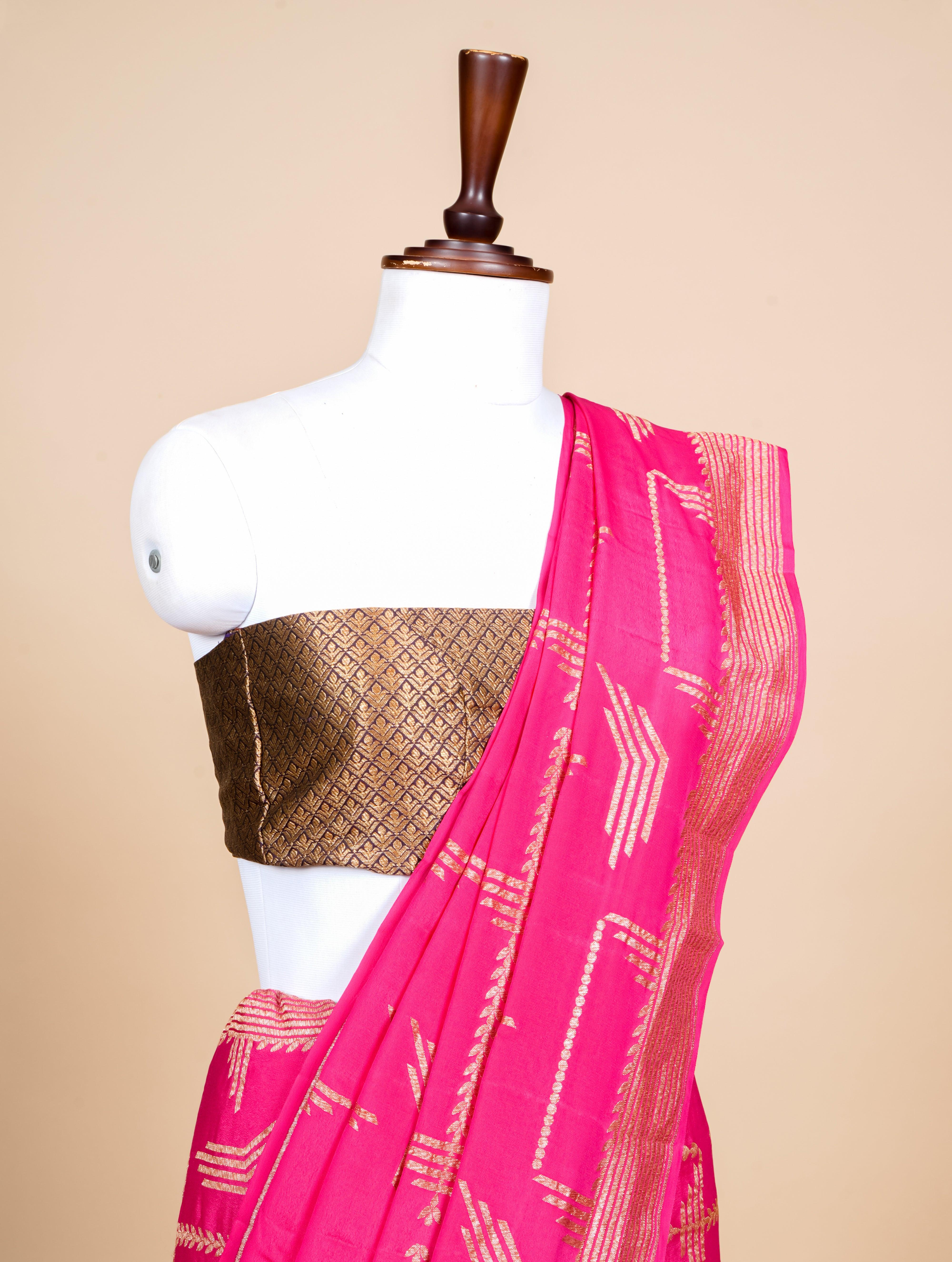 Handwoven Pink Banarasi Crepe  Georgette Saree - Sumangal Ekam