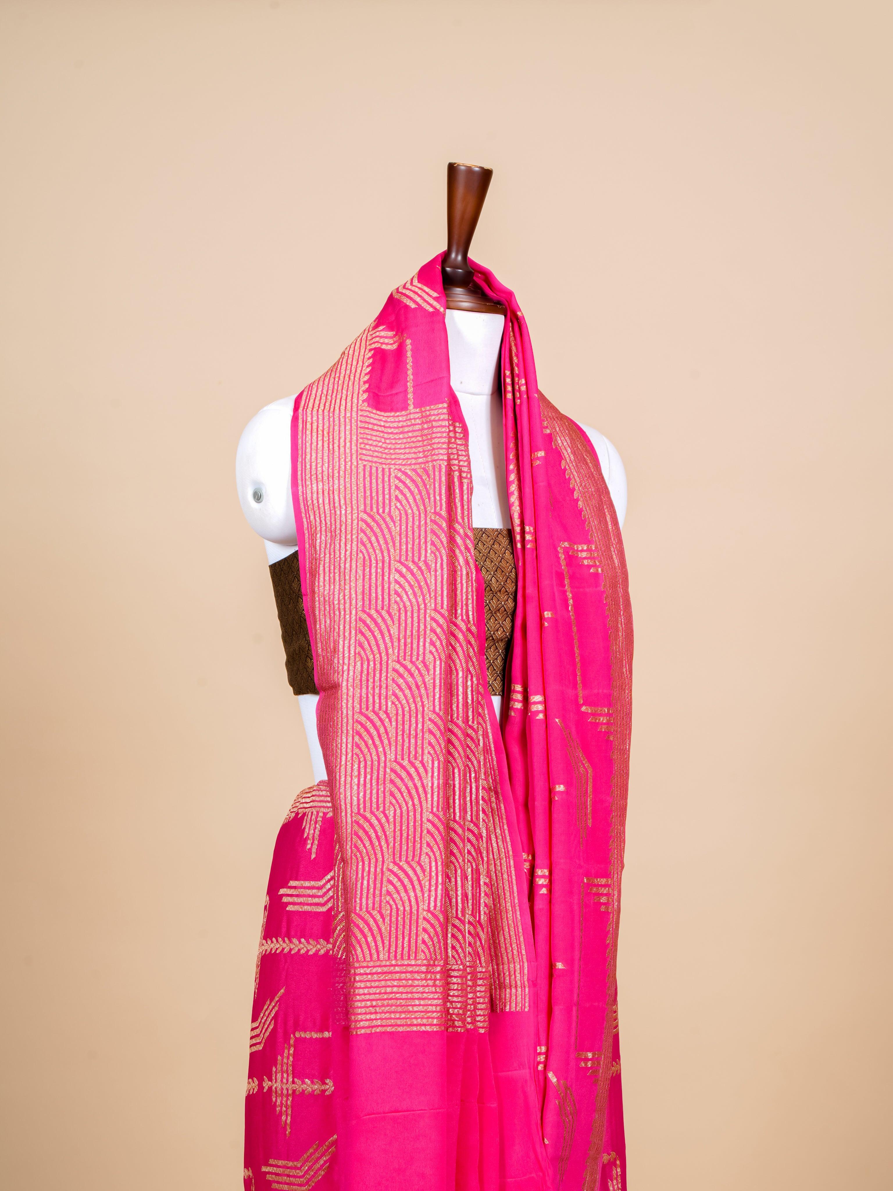 Handwoven Pink Banarasi Crepe  Georgette Saree - Sumangal Ekam