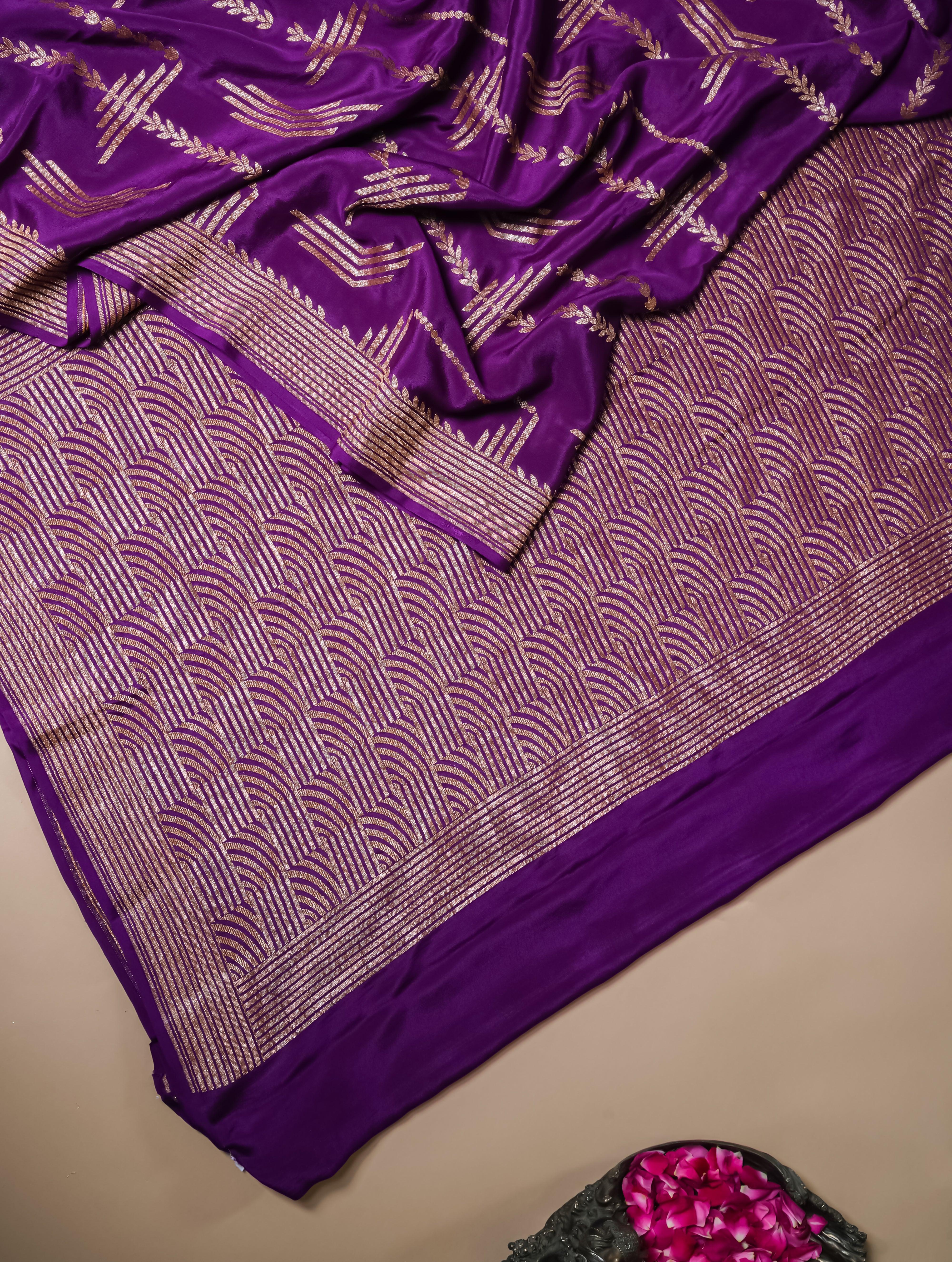 Handwoven Purple Banarasi Crepe Georgette Silk Saree - Sumangal Ekam