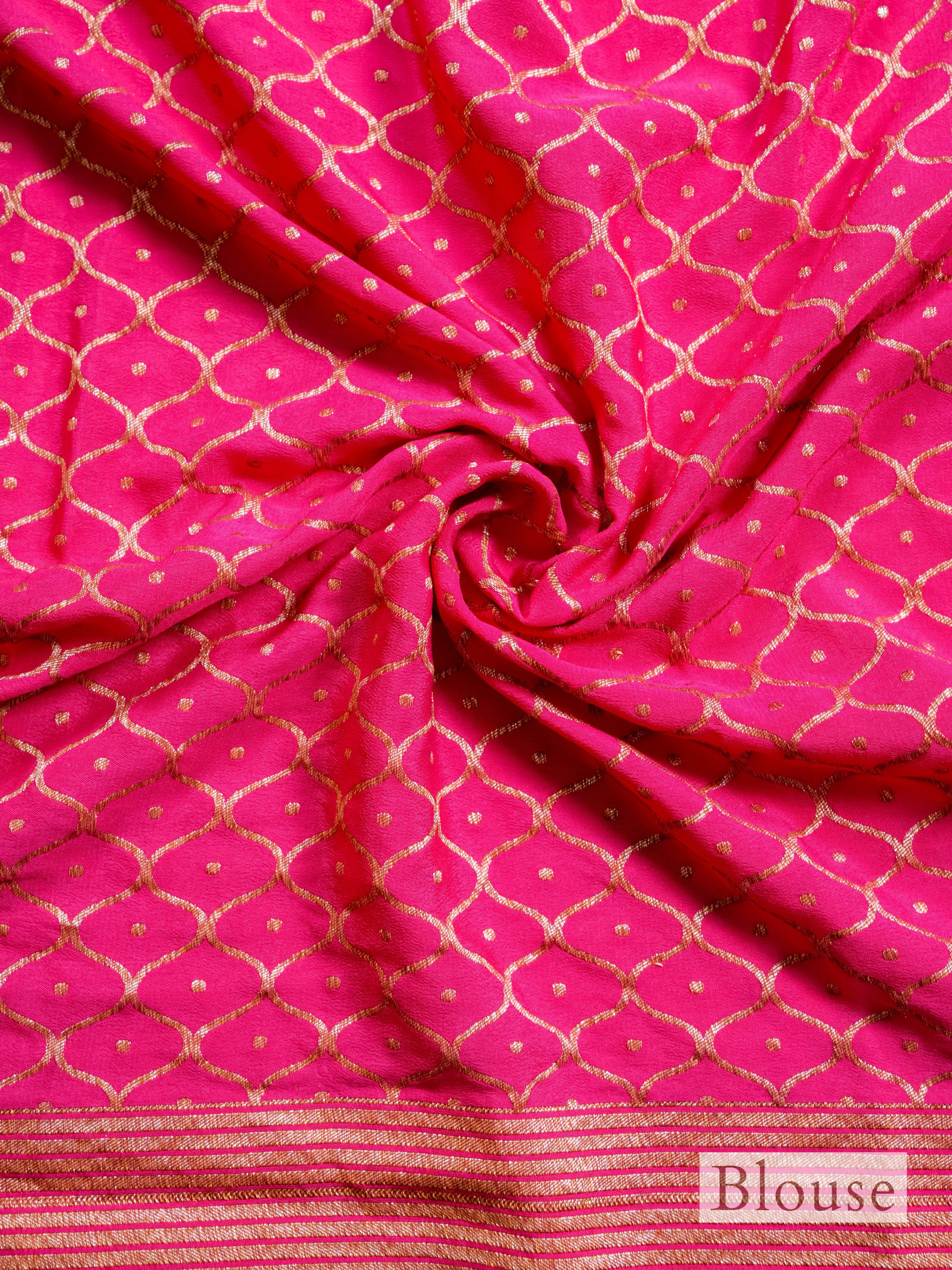 Handwoven Pink Banarasi Crepe  Georgette Saree - Sumangal Ekam