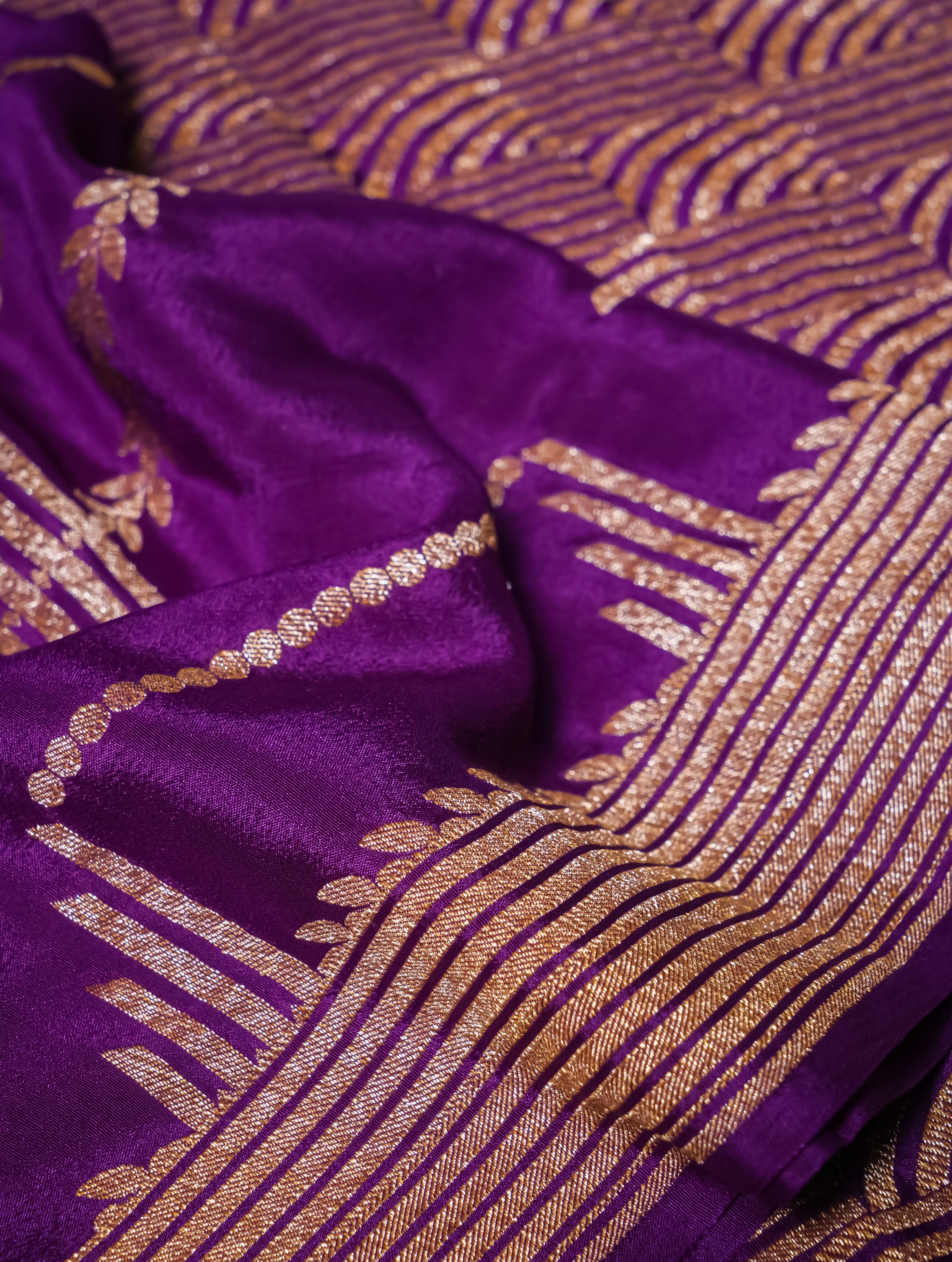 Handwoven Purple Banarasi Crepe Georgette Silk Saree - Sumangal Ekam
