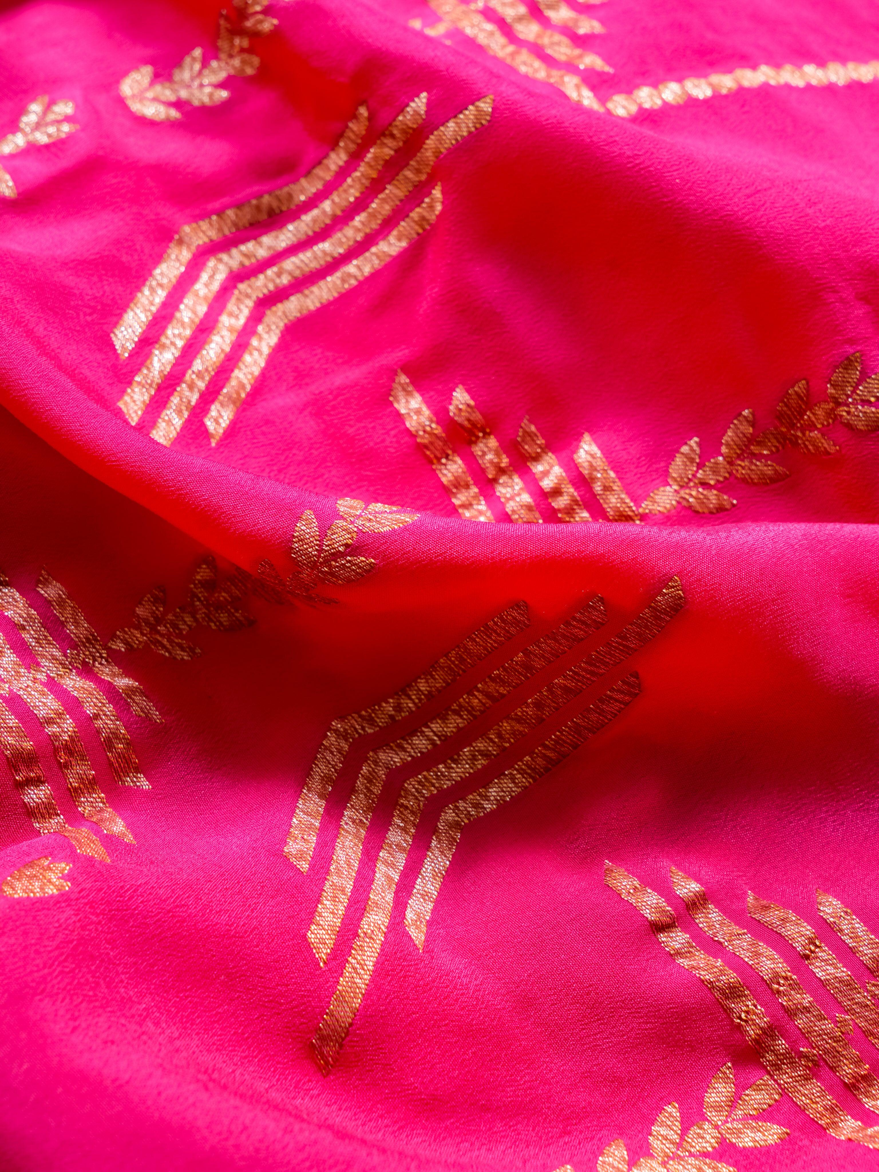 Handwoven Pink Banarasi Crepe  Georgette Saree - Sumangal Ekam