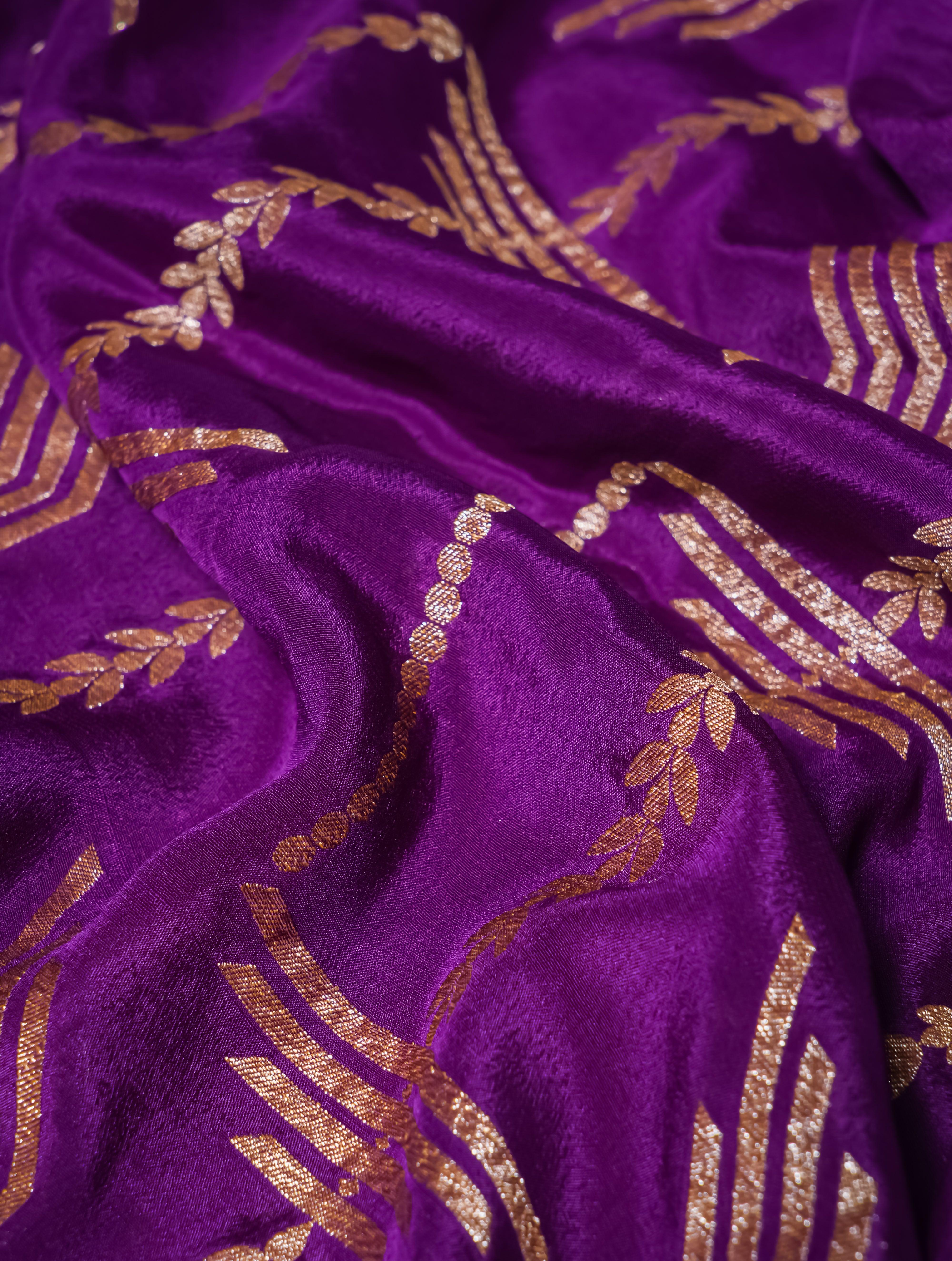 Handwoven Purple Banarasi Crepe Georgette Silk Saree - Sumangal Ekam