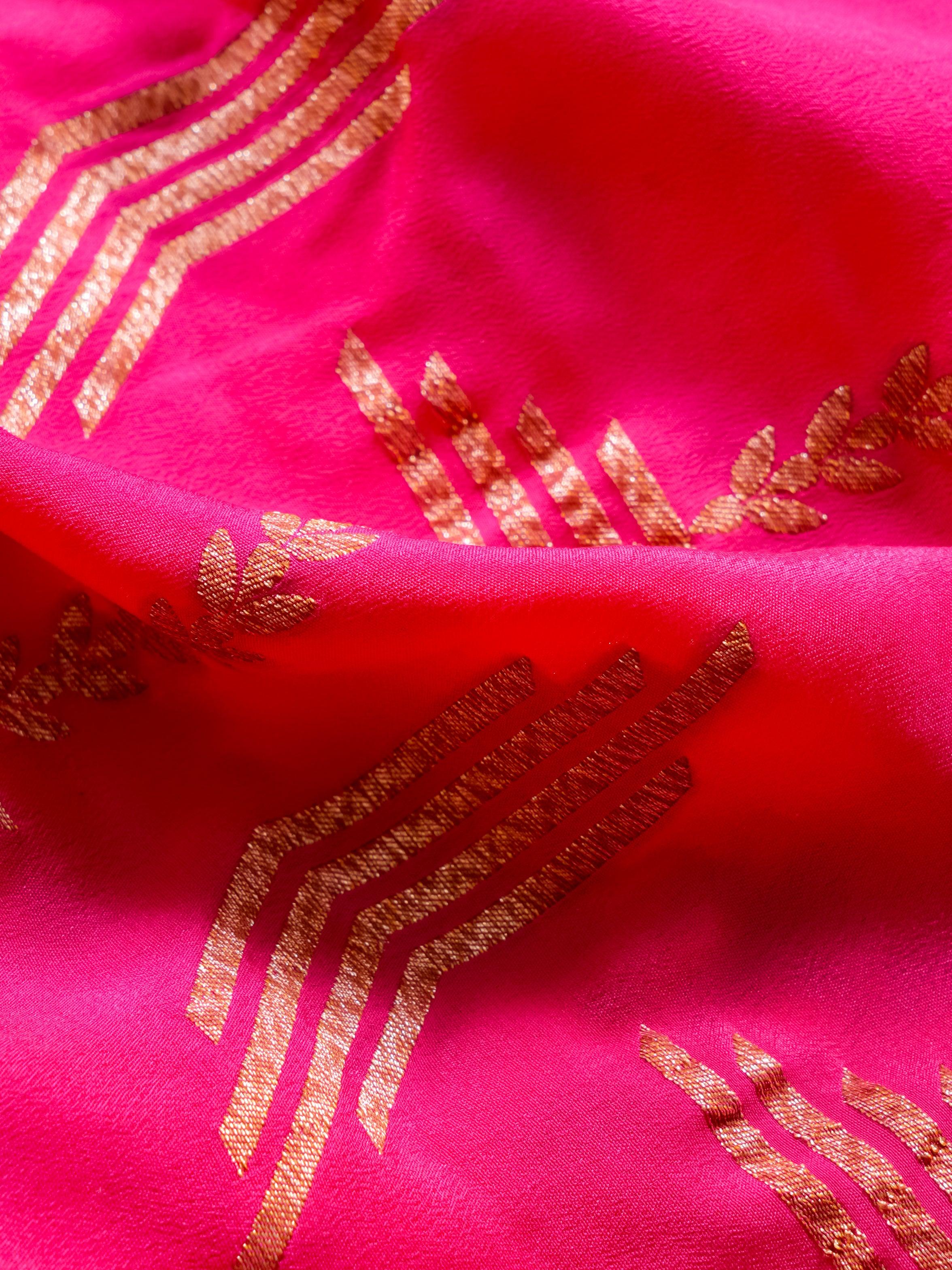 Handwoven Pink Banarasi Crepe  Georgette Saree - Sumangal Ekam