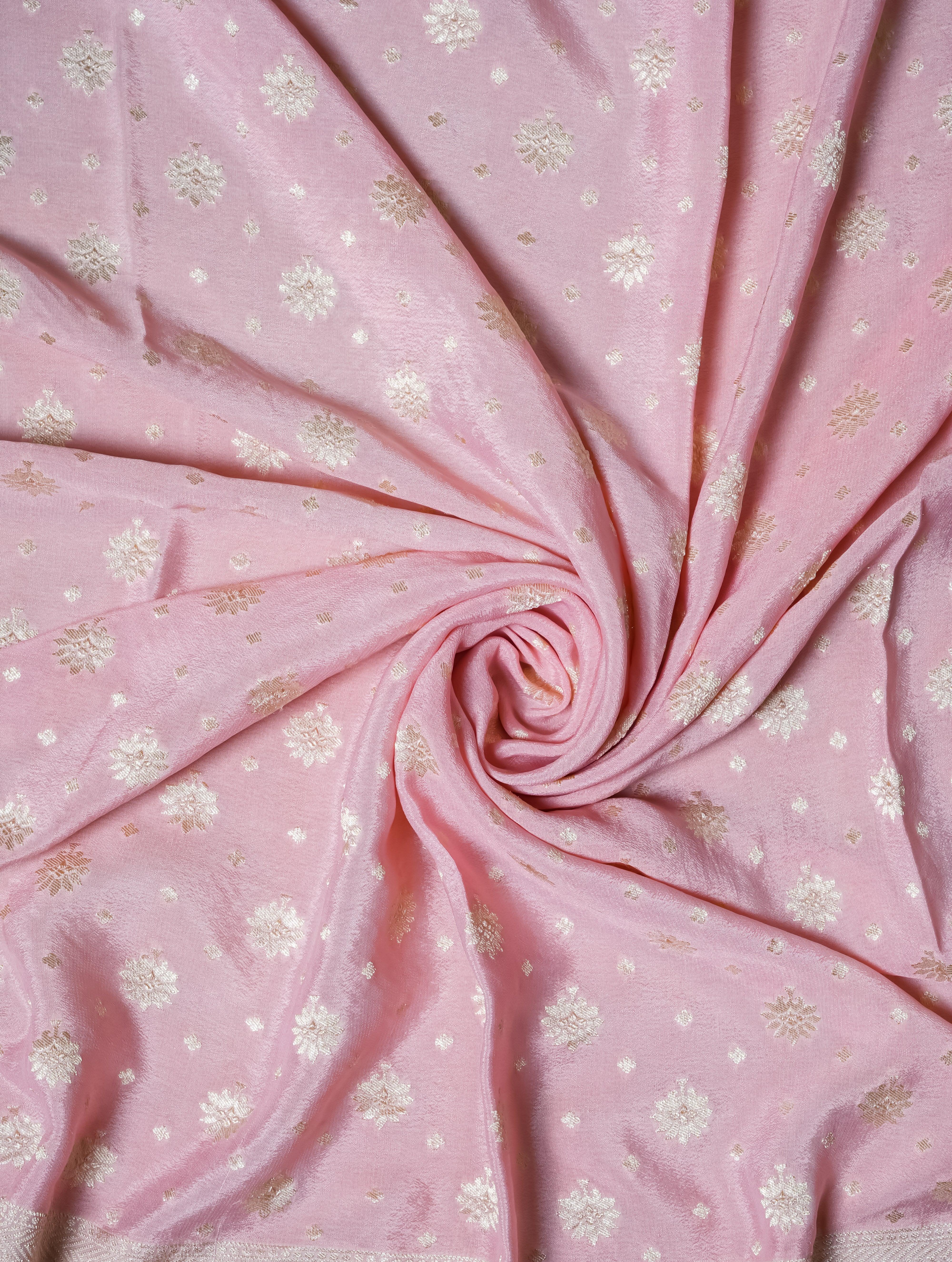 Handwoven Pastel Pink Banarasi Crepe Georgette Silk Saree - Sumangal Ekam