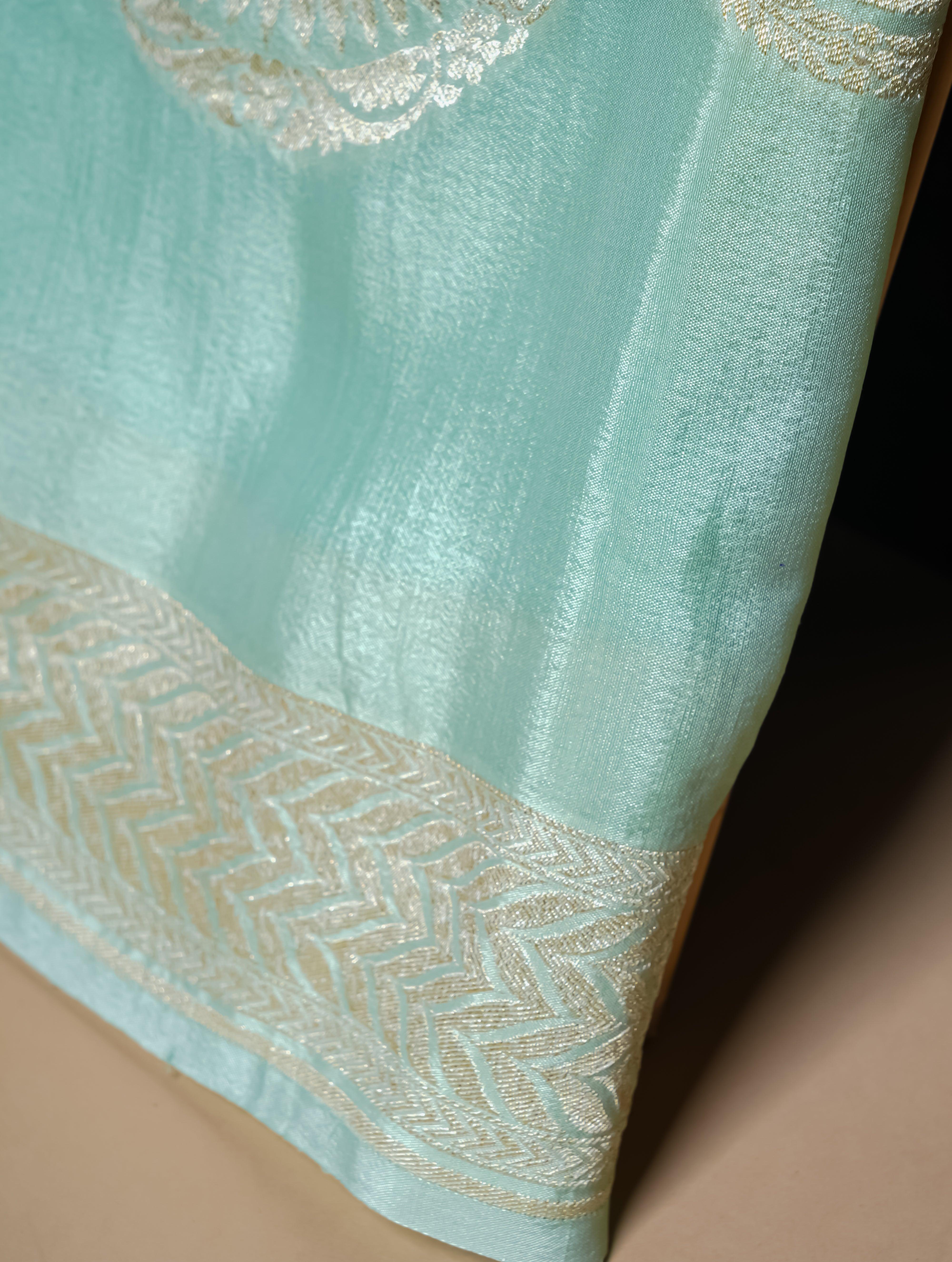 Handwoven Pastel Green Banarasi Crepe Georgette Silk Saree - Sumangal Ekam