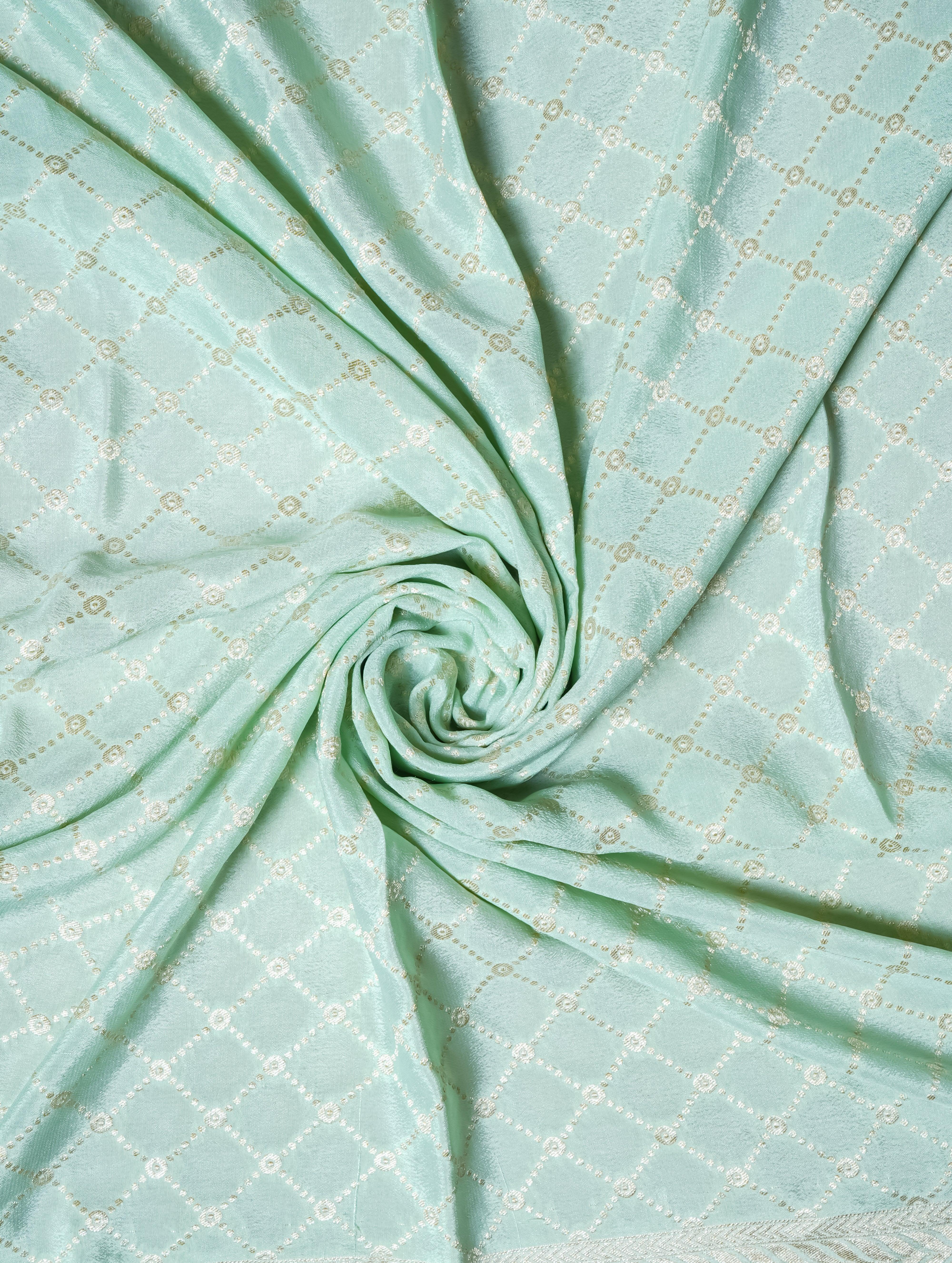 Handwoven Pastel Green Banarasi Crepe Georgette Silk Saree - Sumangal Ekam
